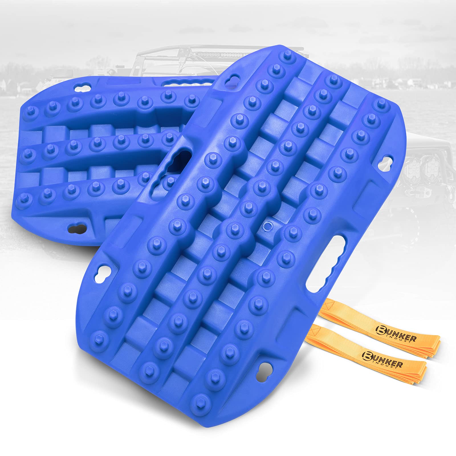Bunker Indust Off-Road Traction Boards, 2 Pcs Recovery Tracks Traction Mat For 4X4 Jeep Mud, Sand, Snow Traction Ladder-Blue Tire Traction Tool