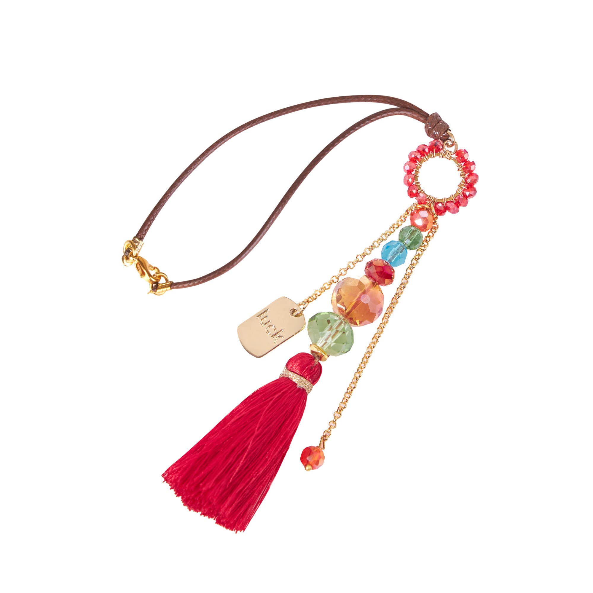 Akitai Rear View Mirror Tassel - Sun Catcher Rearview Mirror Charm And Red Tassel For Cars, Transforms Sunlight And Diffuses Colors And Joyous Energy Throughout The Car With Various Stones