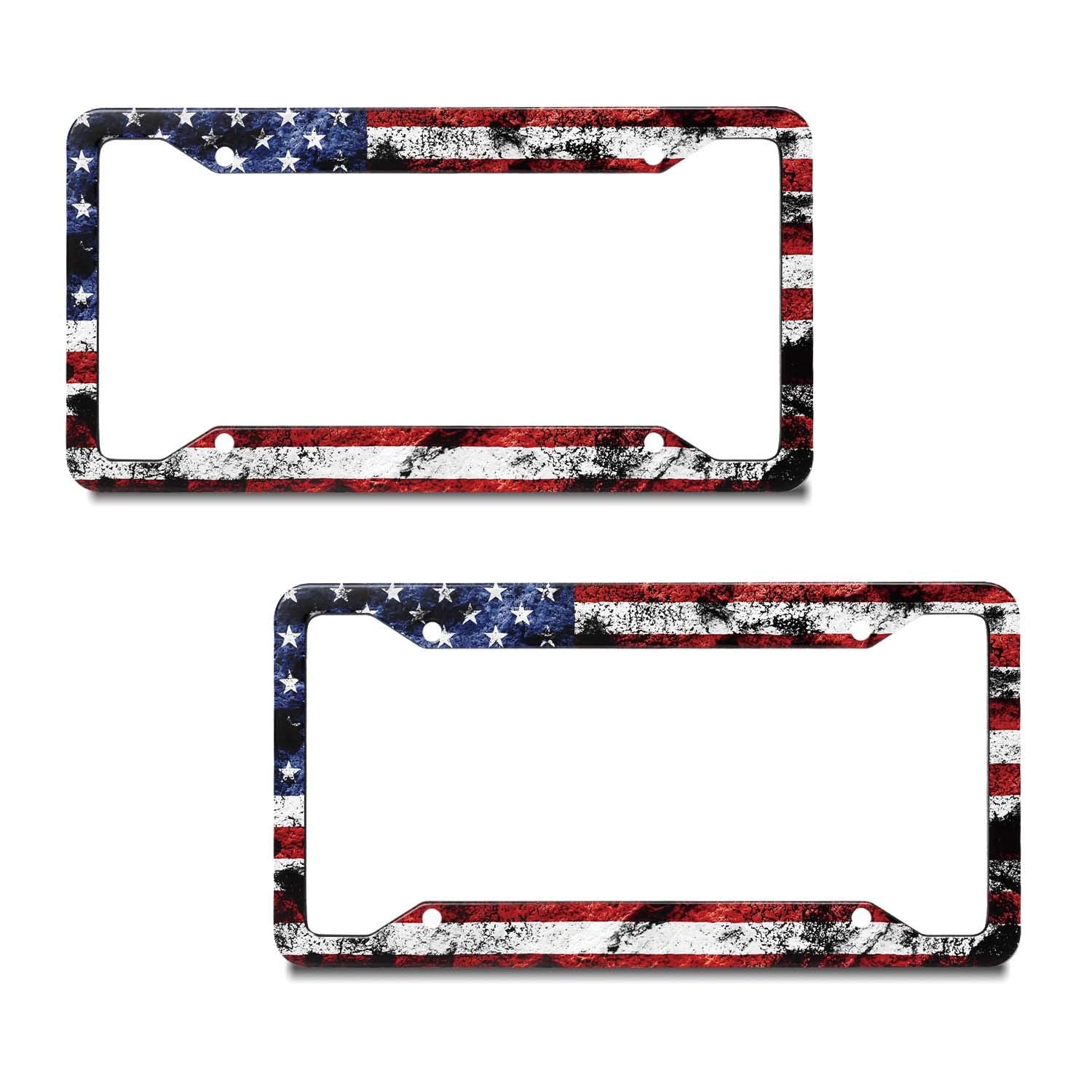 Exmeni 2 Pcs Custom Patriotic Usa License Plate Frame Quality Aluminum License Plate Cover American Flag Design License Plate Veteran Patriot Novelty License Plate Frame