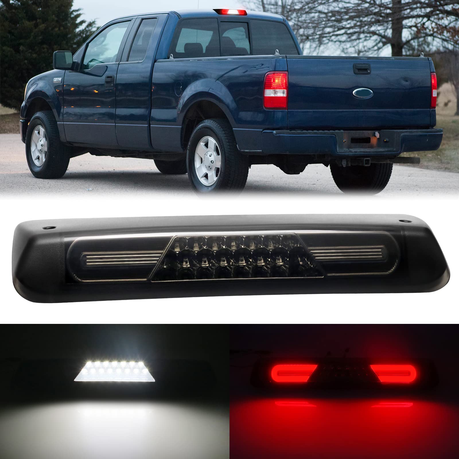 R&F Auto Led Smoked Lens High Mount Stop Lamp Replacement For F150 (2004-2008)/ Explorer Sport Trac (2007-2010)/Mark Lt (2006-2008) Roof Cargo Lights Third Brake Light With Seal Foam Gaskets