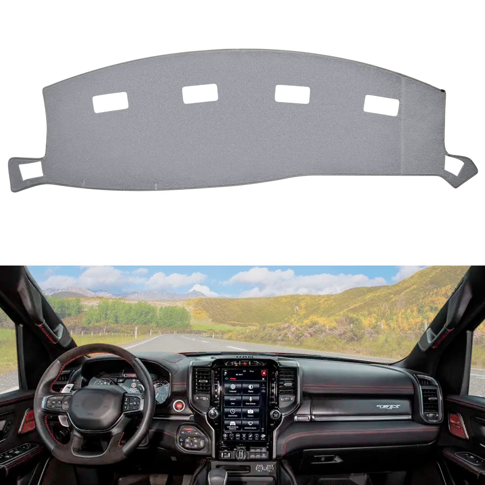 Berksyde Dashboard Dash Cover Mat Carpet Compatible With 02-05 Dodge Ram 1500 03-05 Dodge Ram 2500 3500(Grey)