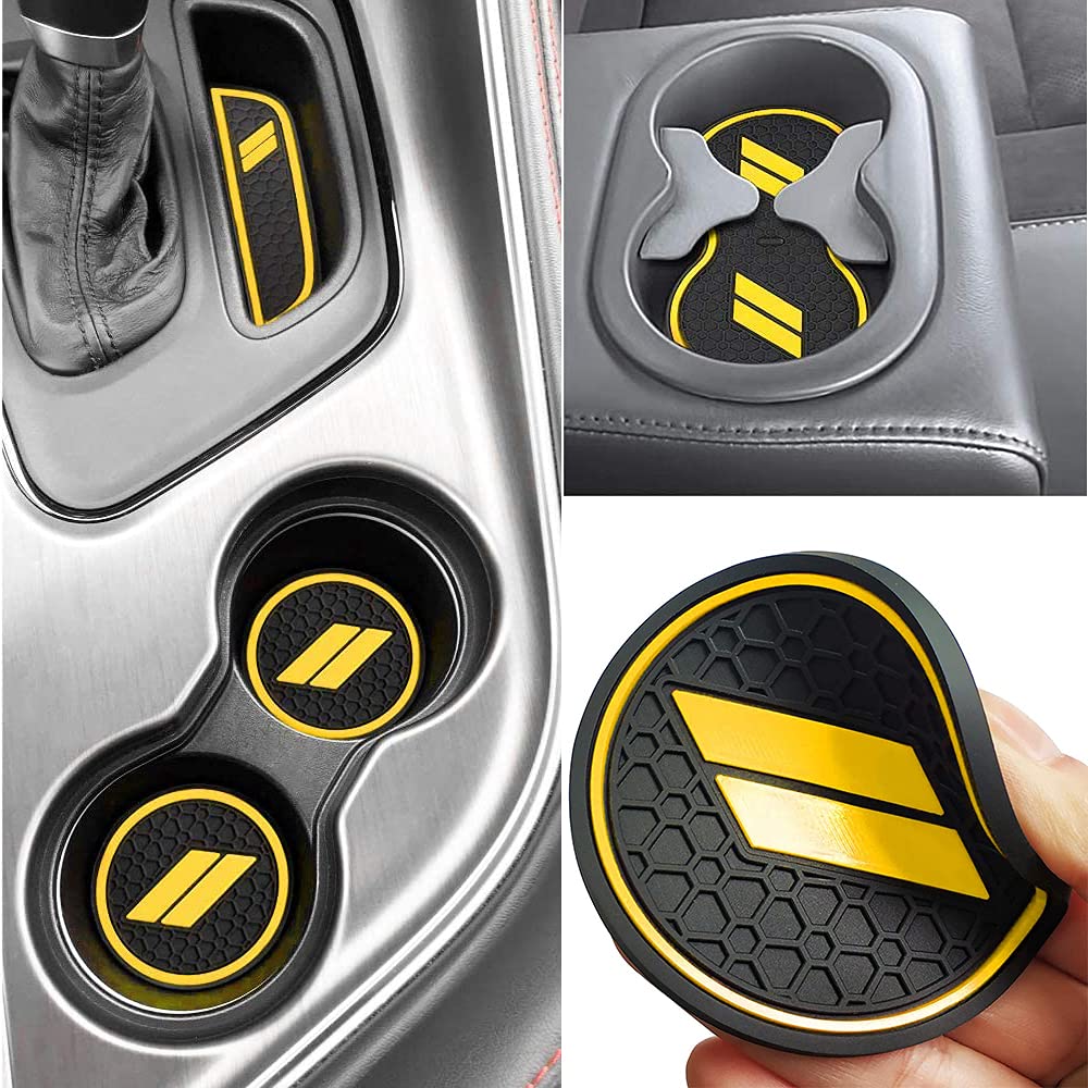 Auprite Anti Dust Mats For Challenger Accessories 2015-2021 2022, Custom Cup Holder Liners Mats Door Pocket Center Console Liners (Yellow/11Pcs)
