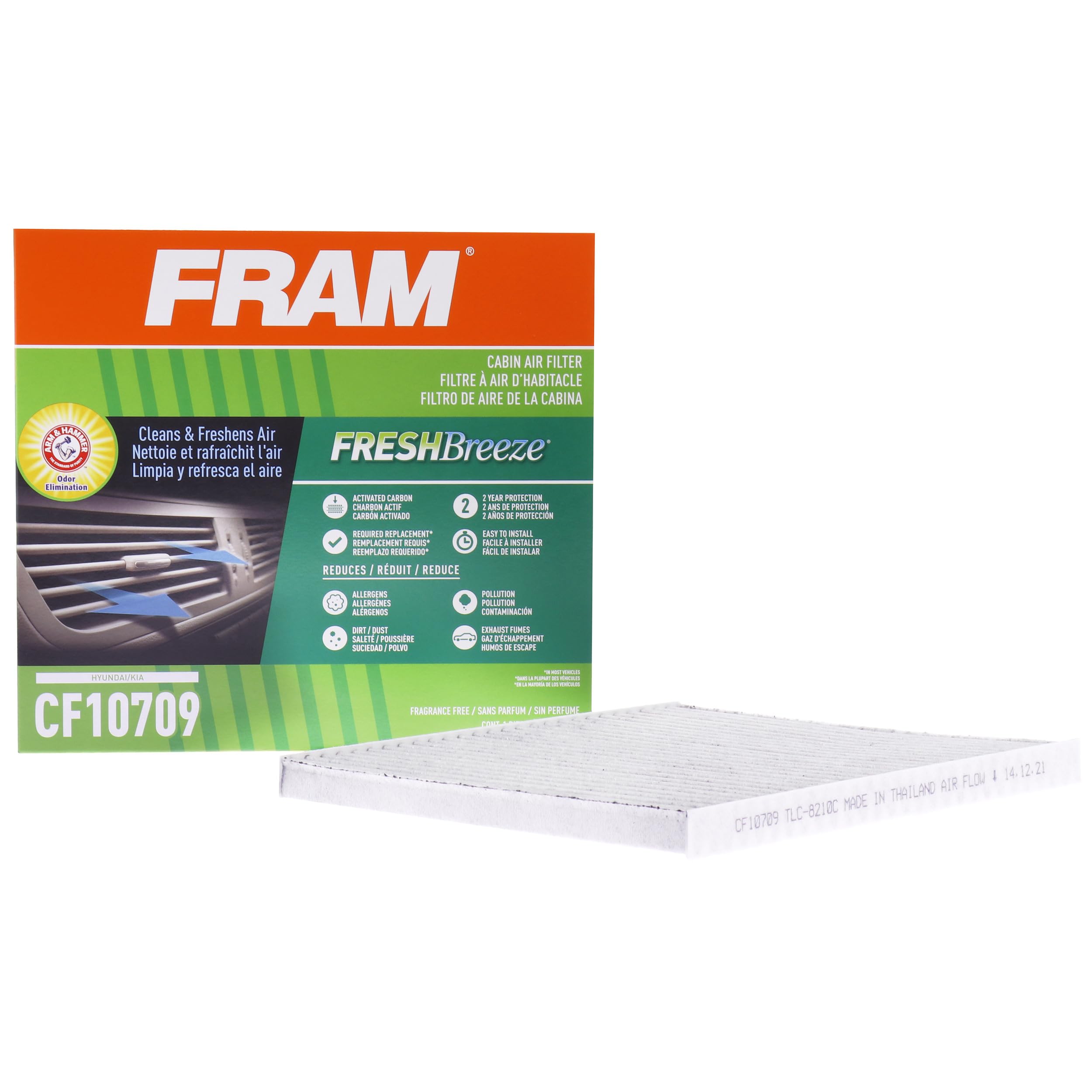 Fram Fresh Breeze Cabin Air Filter With Arm & Hammer Baking Soda, Cf10709 For Select Hyundai And Kia Vehicles , White