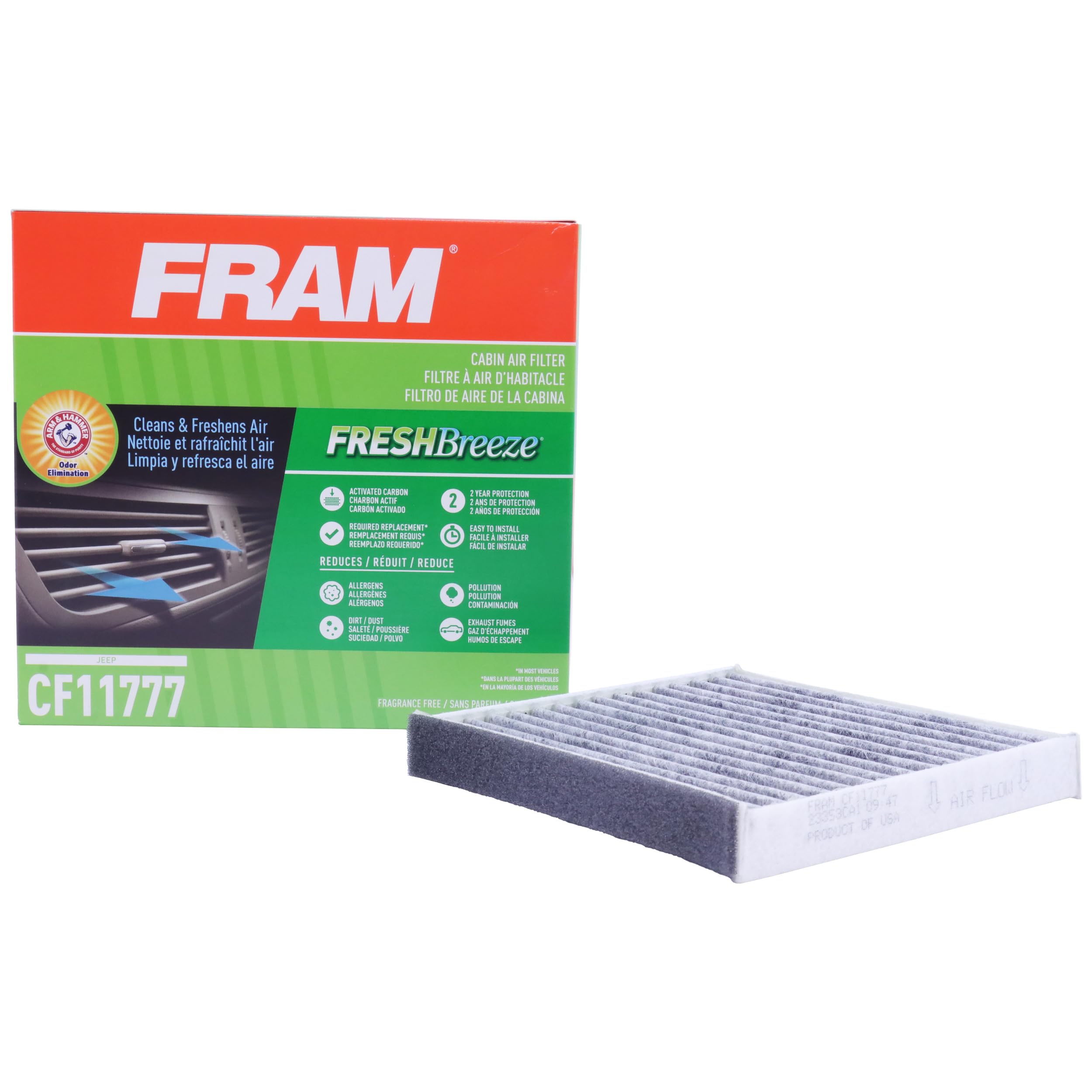 Fram Fresh Breeze Cabin Air Filter With Arm & Hammer Baking Soda, Cf11777 For Select Jeep Vehicles, (Pack Of 1)