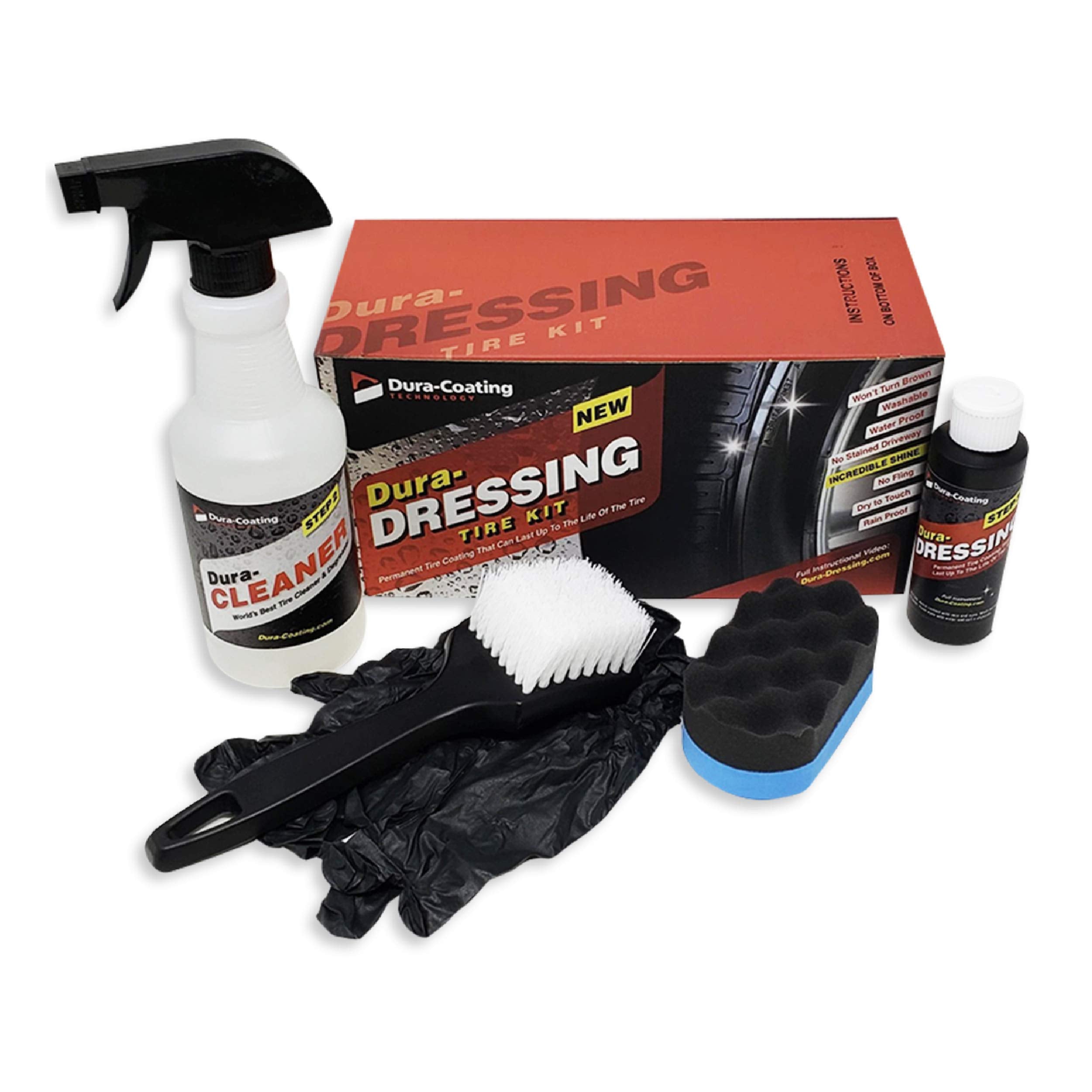 DURA-COATING TECHNOLOGY Dura-Dressing Total Tire Kit - Single Car Tire Dressing & Cleaning Kit Made in USA for a Perfect Shine