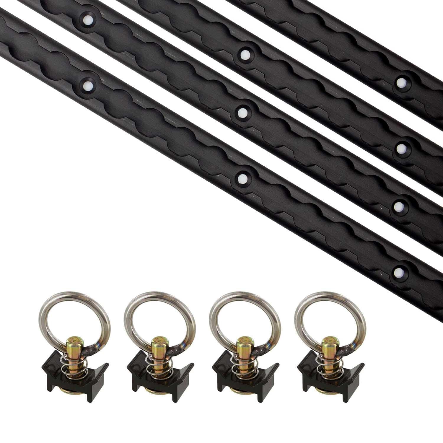 Us Cargo Control L Track Tie Down System, Includes (4) Usa Made 4-Foot Black Anodized Aluminum L-Track And (4) Black Single Stud O-Ring Fittings, Trailer Tie Down System For Trailers And Truck Beds