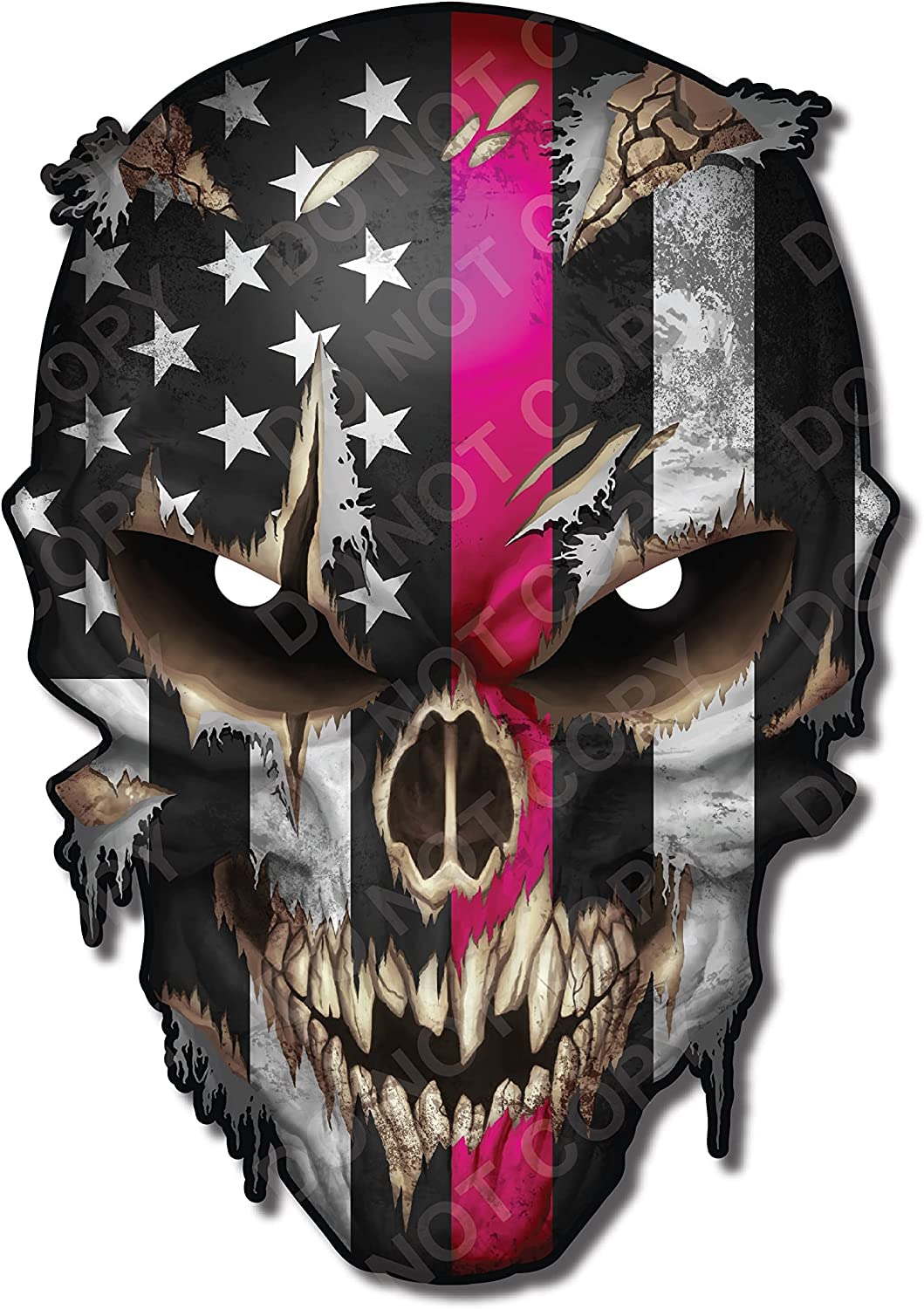 Thin Pink Line Skull With Reflective Eyes Breast Cancer Survivor Window Sticker Vinyl Decal Flag Susan G Koman Cancer Sucks Dirty Skull - Safe For Vehicle Paint