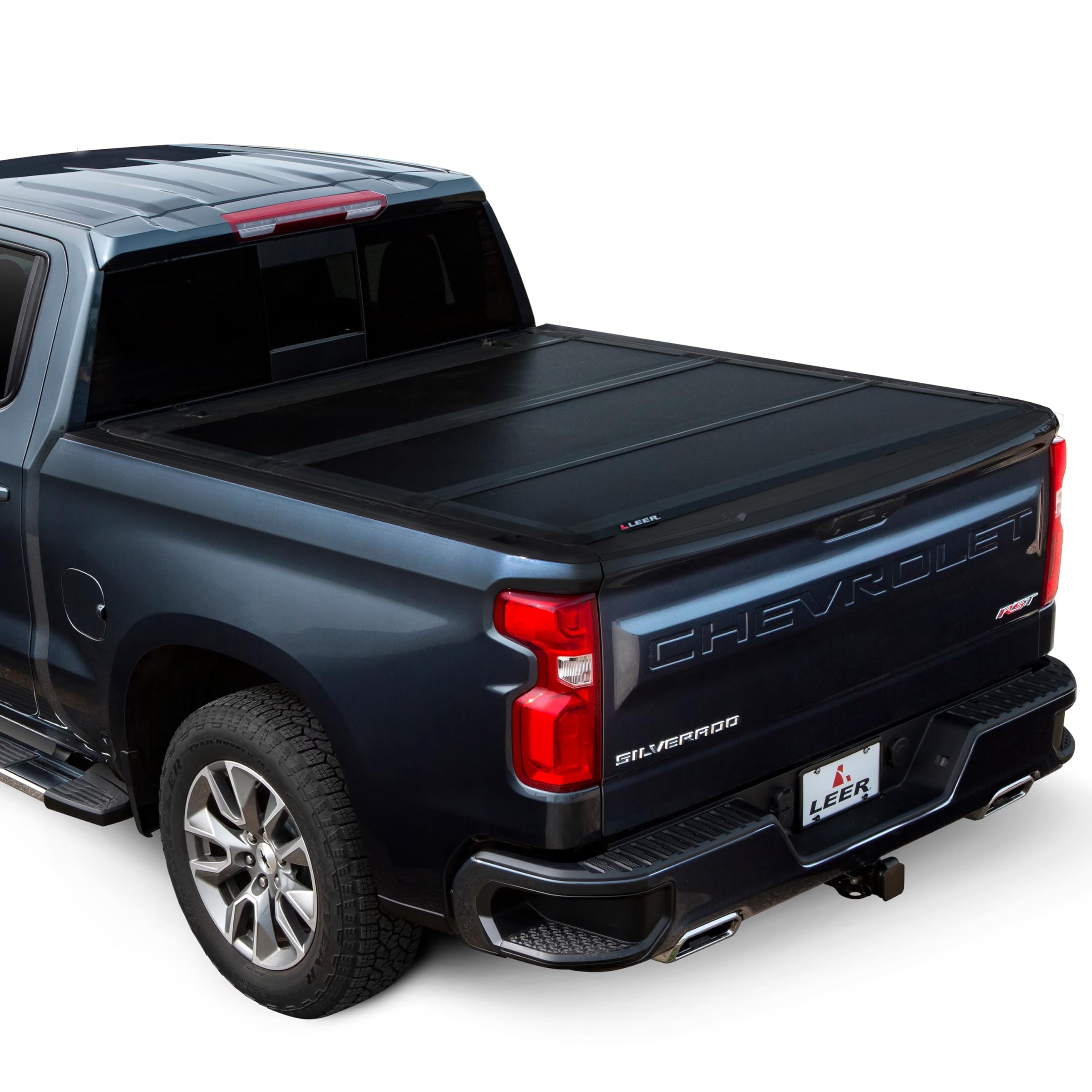 Leer Hf350M Tri-Folding Truck Bed Tonneau Cover, Fits Chevy Silverado And Gmc Sierra 1500 Crew Cab, Years 2019-2024, 5'8' Truck Bed, Black