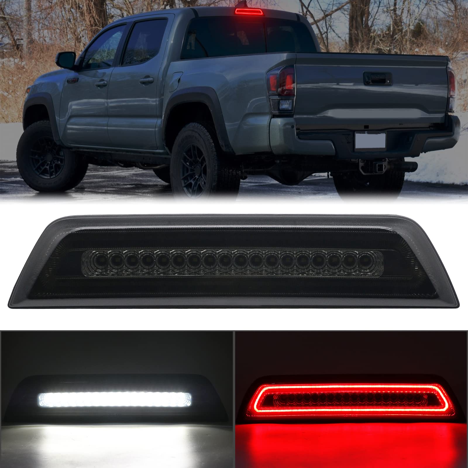 R&F Auto Smoked Lens Strobe Led 3Rd Third Brake Light Replacement For 2016-2023 Tacoma Limited Sr Sr5 Trd Off-Road Trd Pro Sport Roof Cargo Lights Pickup High Mount Stop Lamp (For Double Cab Only)