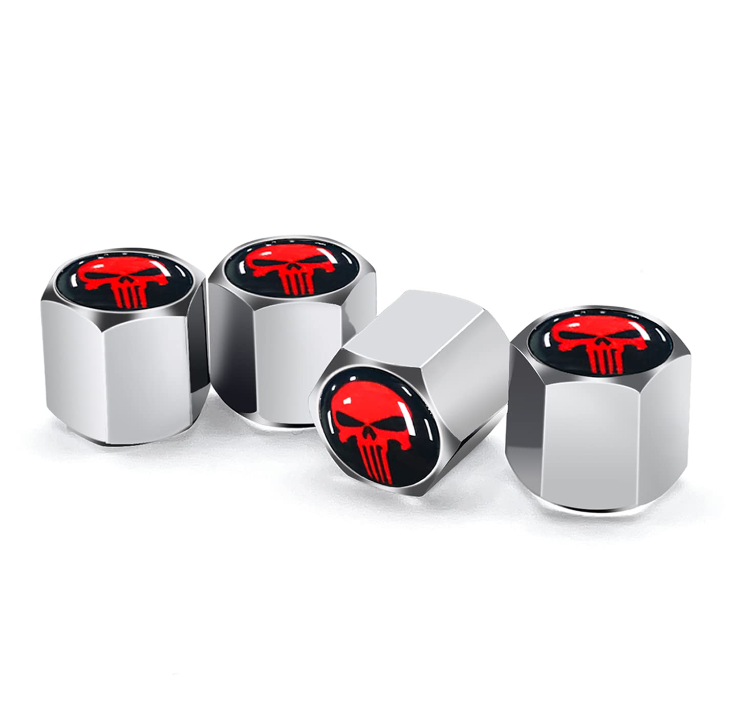 Ajxn 4 Pack Skull Car Wheel Tire Valve Stem Caps Airtight Dust Proof Covers Universal Tire Air Valve Caps For Cars, Trucks, Bicycles, Car Accessories For Adults (Red)