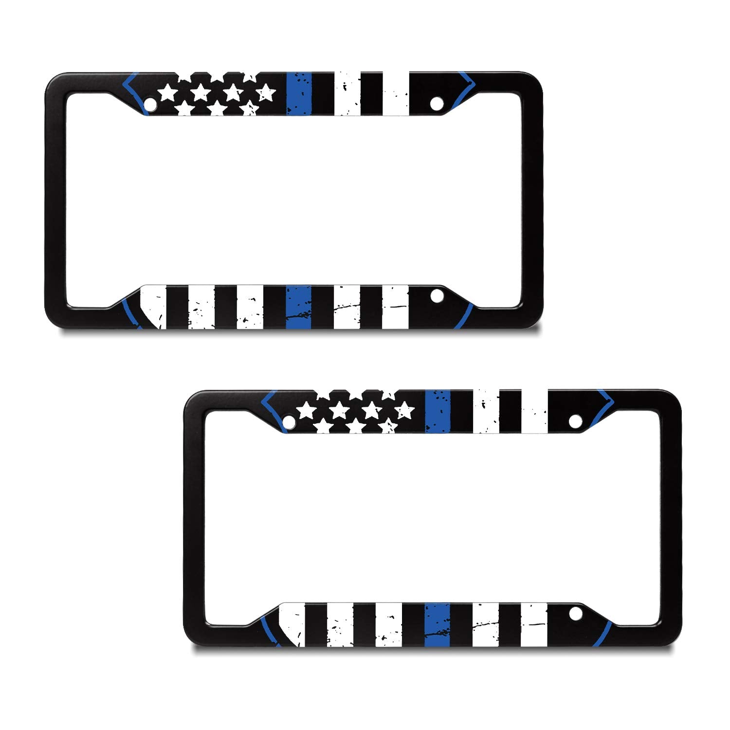 Exmeni 2 Pcs Blue Lives Matter Usa Flag License Plate Frame Aluminum Composite Tie Flag Themed License Plate Frame Blue Shield Support Law Enforcement Auto Car Truck Tag Holder For Us Standard