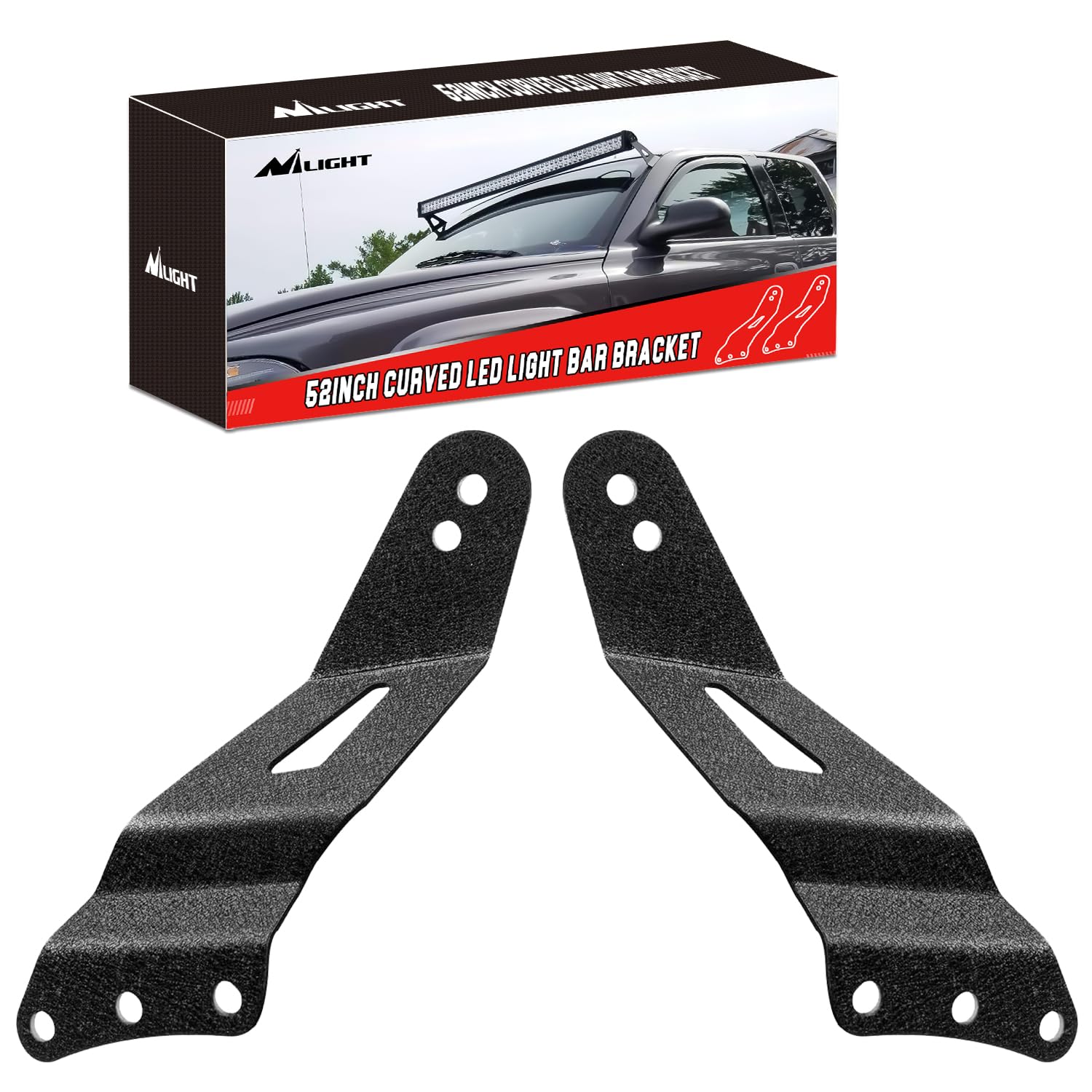 Nilight 90031B 2Pcs 52” Curved Led Light Bar Bracket At Upper Windshield Roof Cab For 99-06 Chevy Silverado Suburban Avalanche Tahoe & Gmc Yukon Sierra, 2 Years Warranty