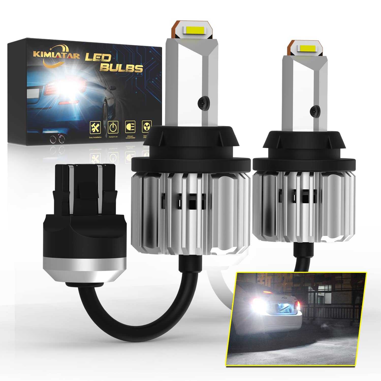 Kimlatar 7443 Led Bulbs Reverse Lights Back Up Lights Canbus Error Free 4000Lumens Csp 6-Smd Upgraded 6500K High Brightness 7440 7441 7444 Led Reverse Lights(Pack Of 2)