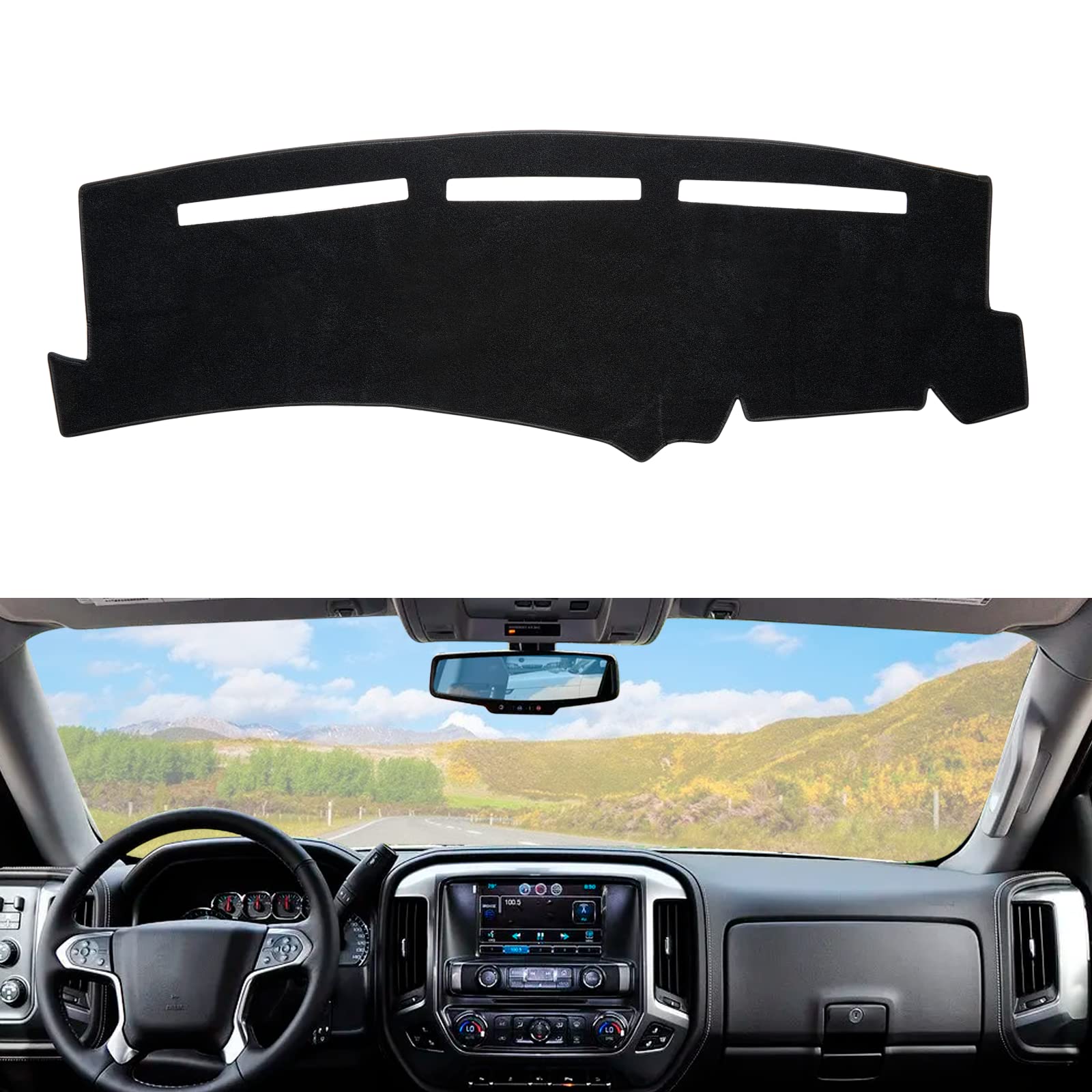 Berksyde Dashboard Dash Cover Mat Carpet Compatible With 99-06 Chevy Silverado Gmc Sierra,00-06 Chevy Suburban Tahoe Gmc Yukon/Xl,01-06 Chevy Avalanche(Black)