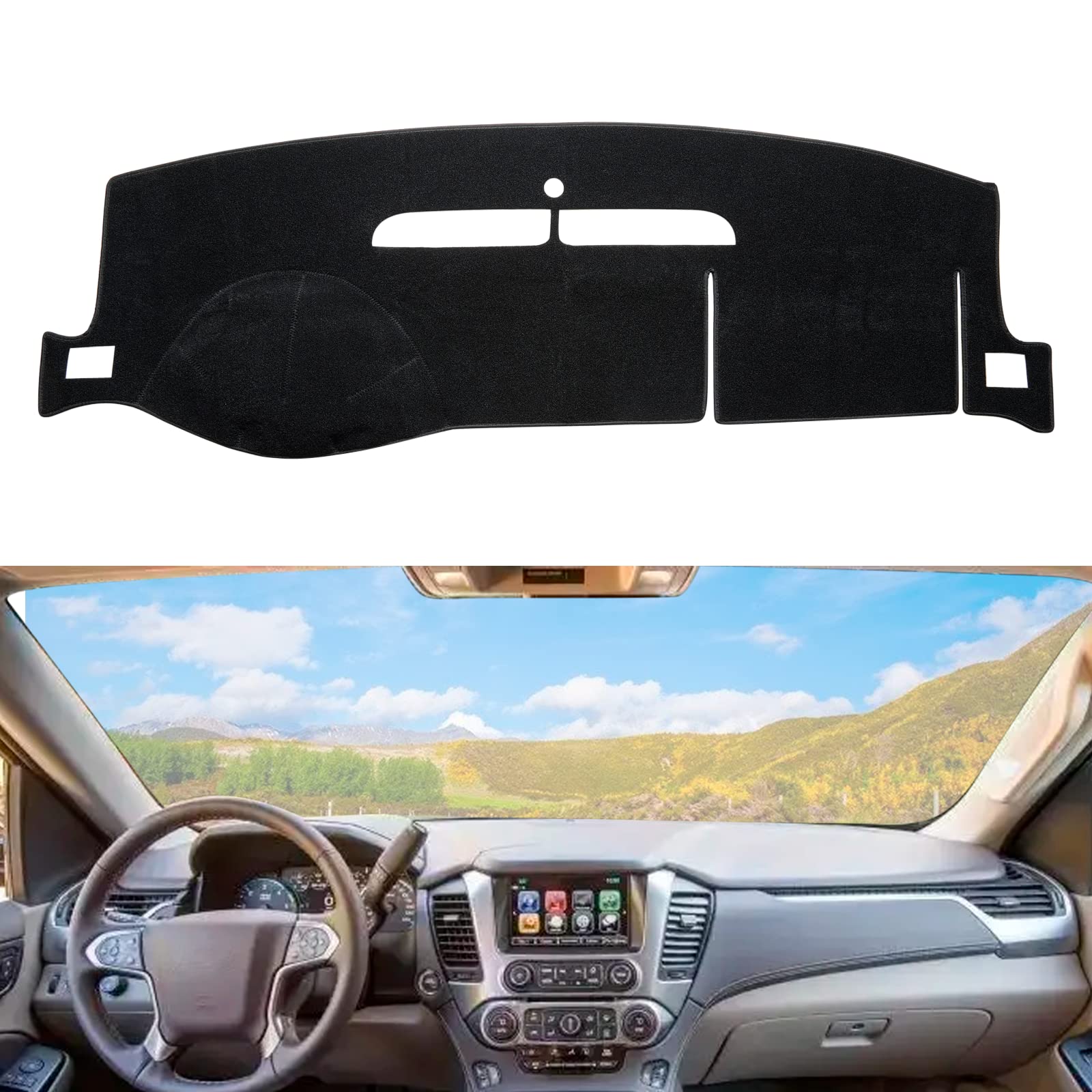Berksyde Dashboard Dash Cover Mat Carpet Compatible With 07-14 Chevy Tahoe Suburban Denali Avalanche Gmc Yukon/Xl,07-13 Chevy Silverado Gmc Sierra Without Dash Speaker And Only One Glove Box(Black)
