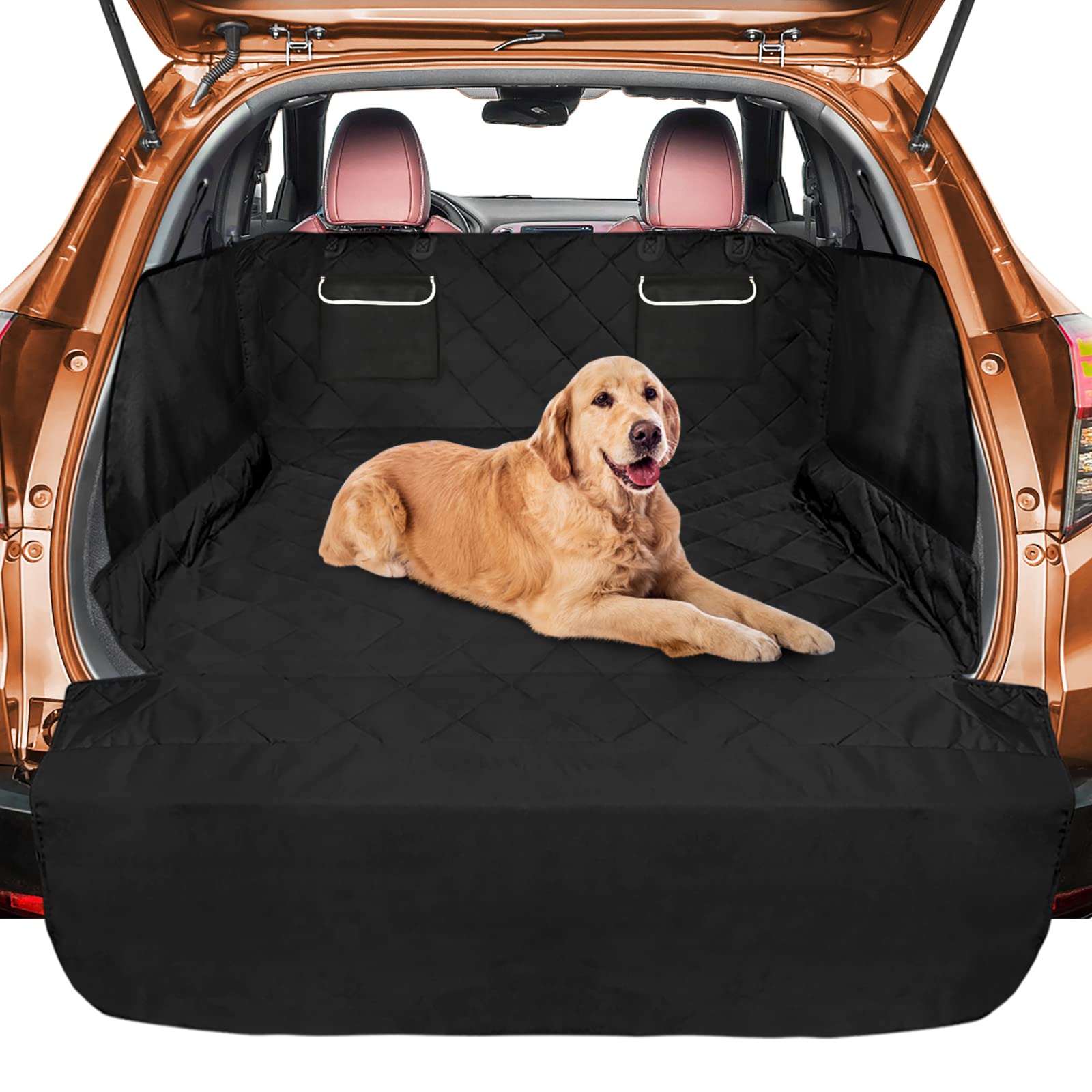 Funnipets Cargo Liner For Suv, Water Resistant Dog Cargo Cover With Bumper Flap And Side Walls Protector, Non-Slip Backing, Quilted Pet Seat Cover, Large Size Universal Fit, Black