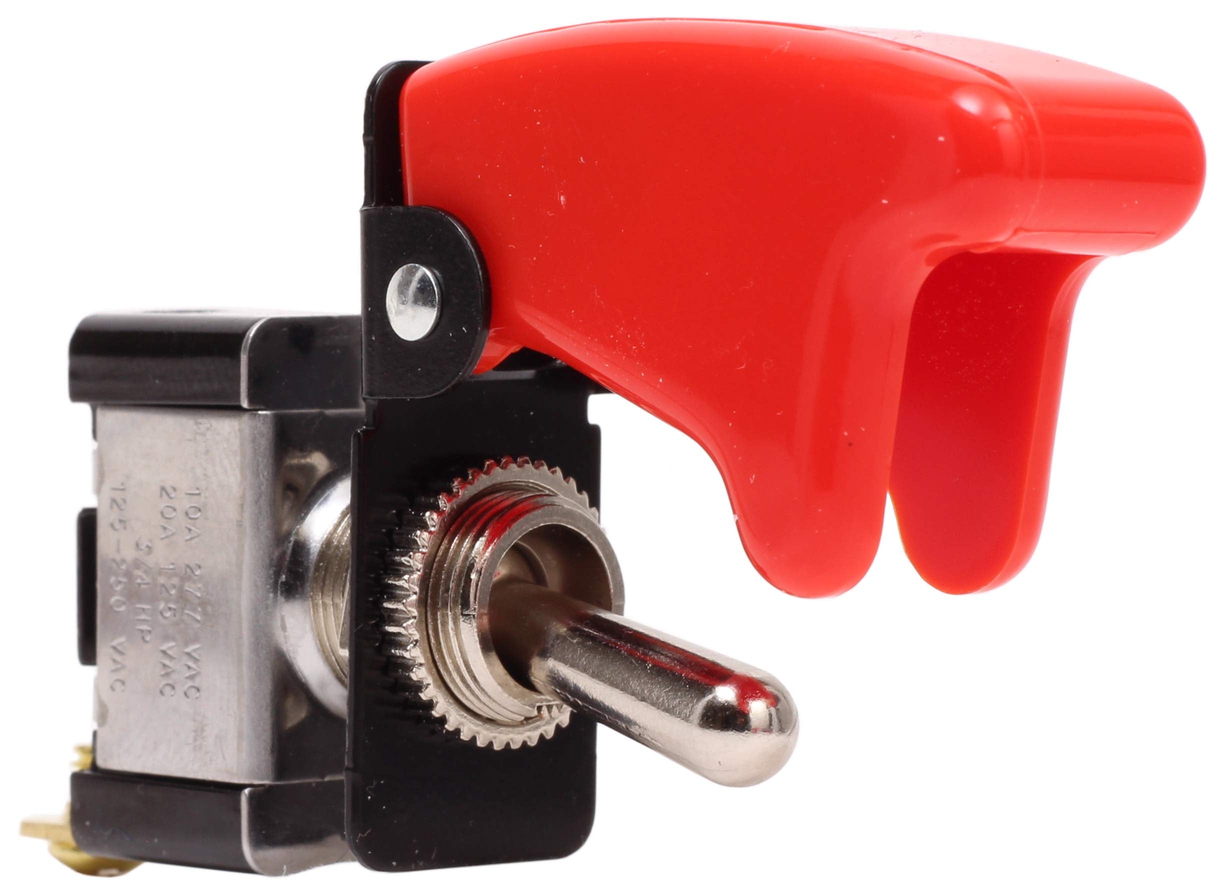 Fastronix Spst On-Off Heavy Duty Ac/Dc 20A Toggle Switch With Red Aircraft Safety Cover
