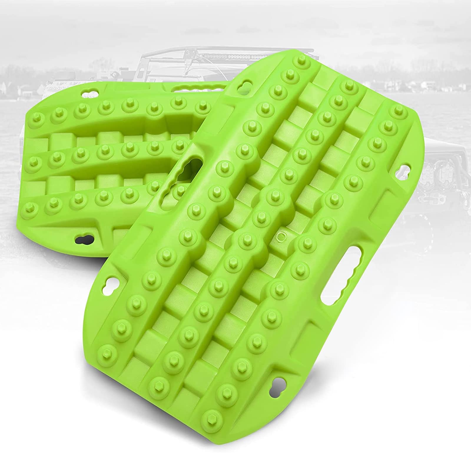 Bunker Indust Off Road Traction Boads, 2 Pcs Short Recovery Track Traction Mats For 4Wd Mud, Sand, Snow Ramps-Green Tire Traction Tool (Without Strap)