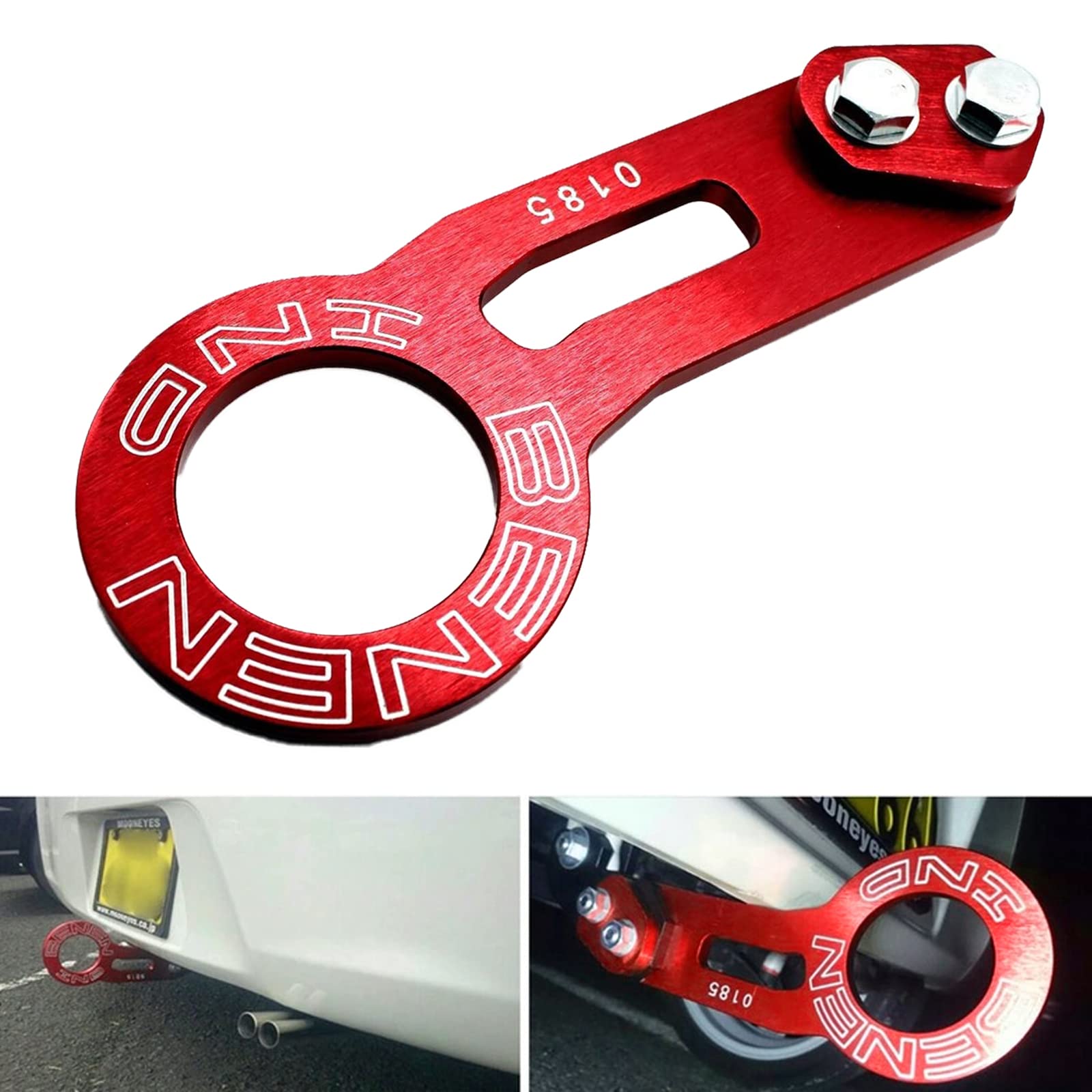 Heart Horse Rear Tow Towing Hook For Universal Car, Jdm Bumper Quick Release Auto Trailer Ring Aluminum Alloy, Improved Wiredrawing Anodizing (Red)