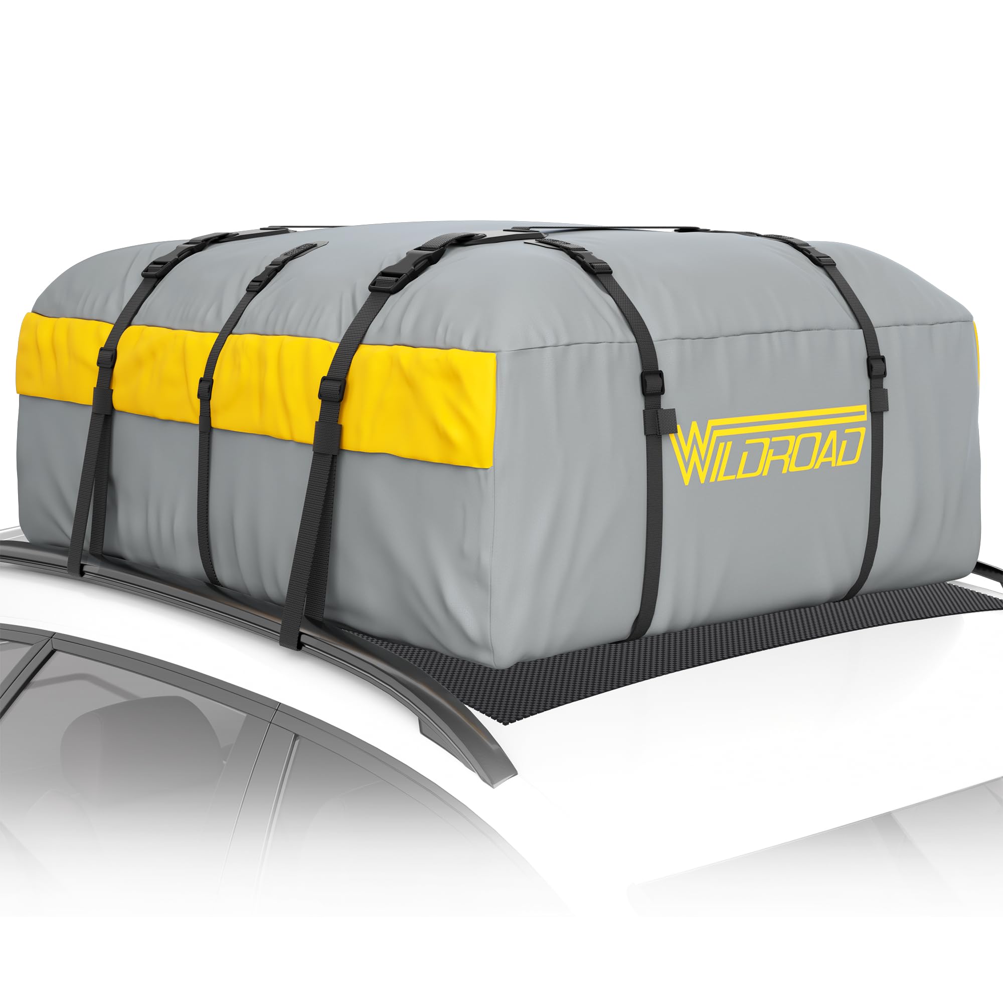 Car Roof Bag Rooftop Cargo Carrier, 21 Cubic Feet Waterproof Roof Luggage Cargo Carrier Bag With Anti-Slip Mat For All Cars Vehicles Suv With/Without Rack (With 2Pcs 4M Ratchet Straps)…