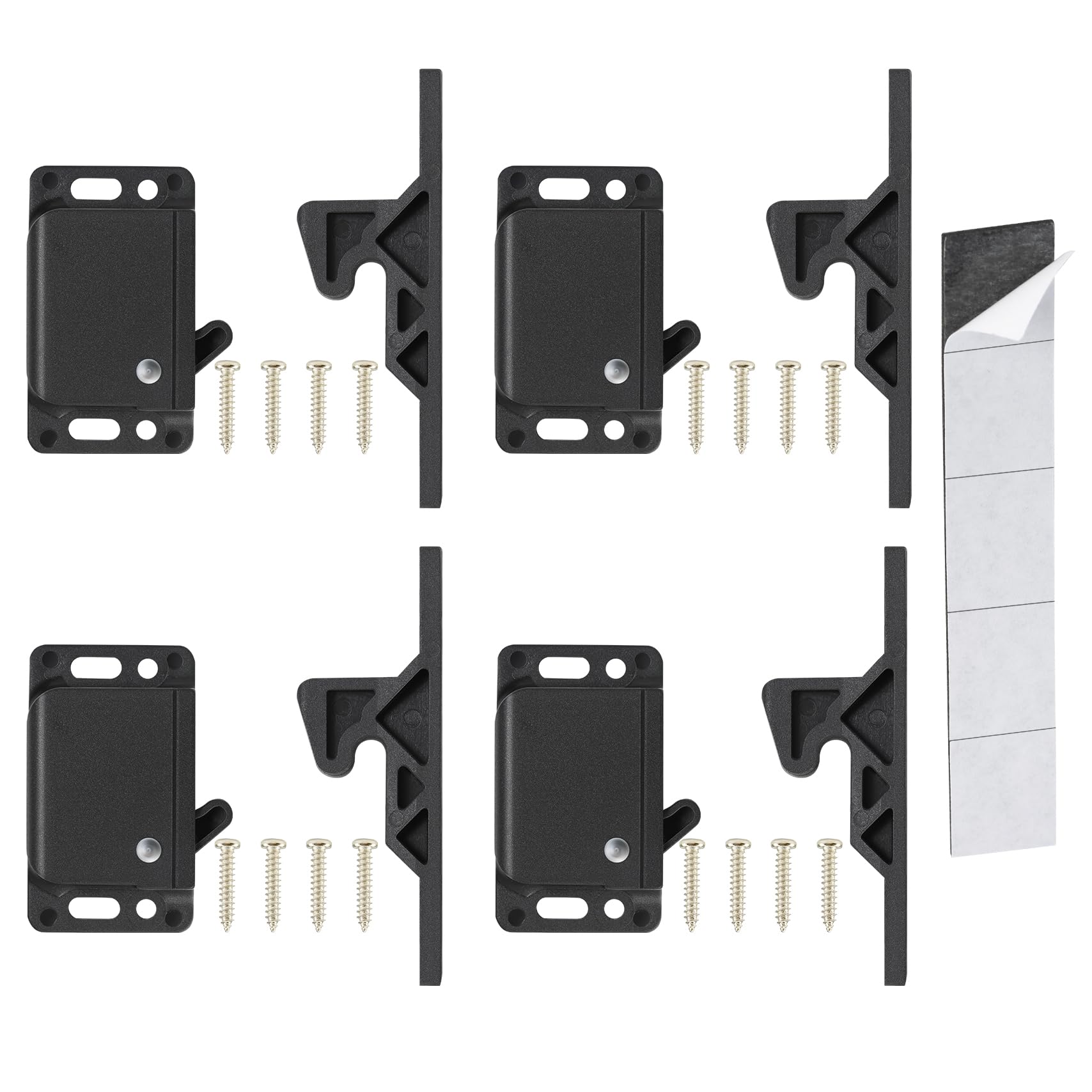 ACIMONE RV Drawer Latches 4 Pack - 10 LBS Pull Force, Black ABS, Includes Mounting Screws & Double-Sided Tape