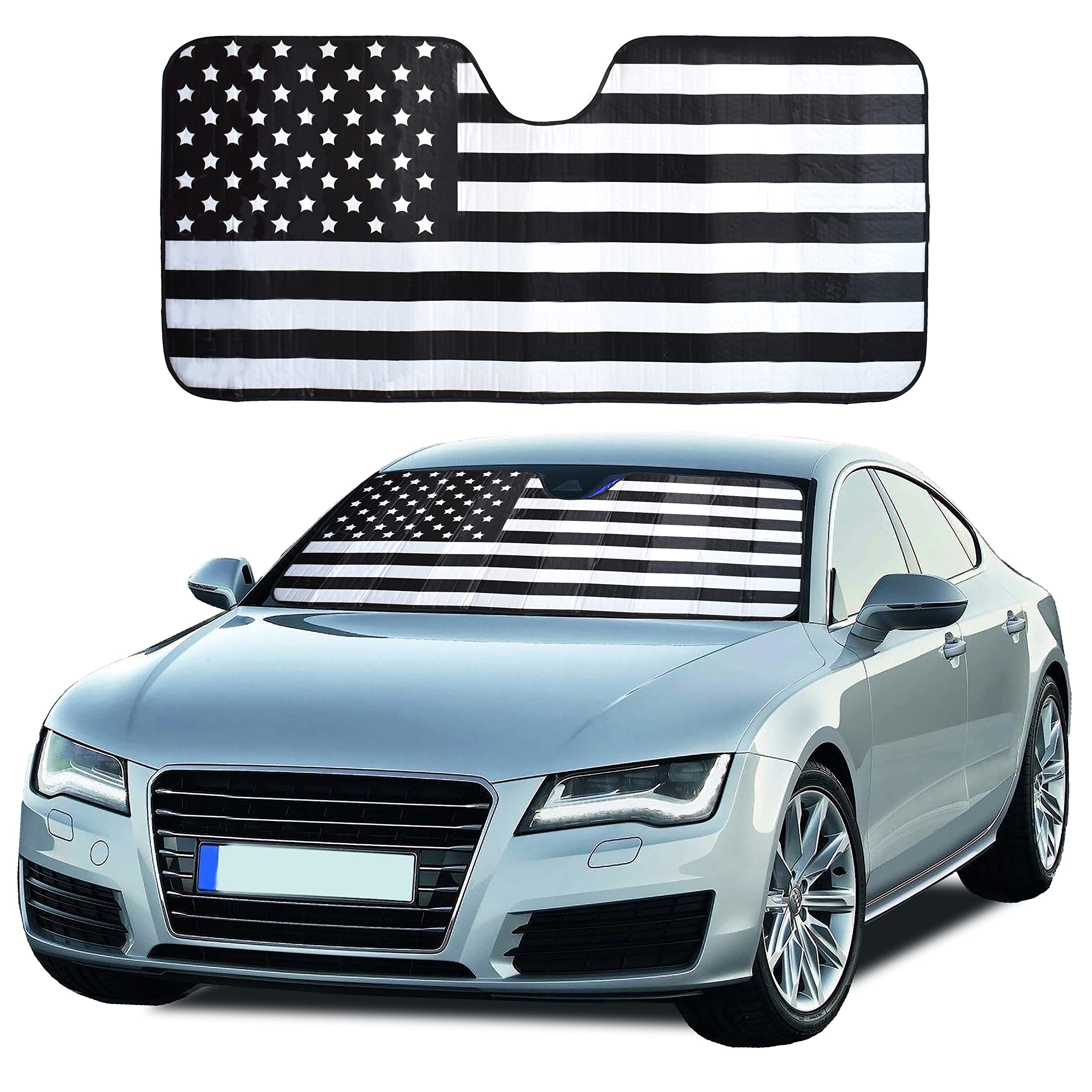 Econour Accordion American Flag Car Sun Shade Windshield | Foldable Car Shield Sun Protector Offers Complete Uv Protection | Reflective Sun Shade Car Lowers Interior Temperature | 58 X 27.5 Inches