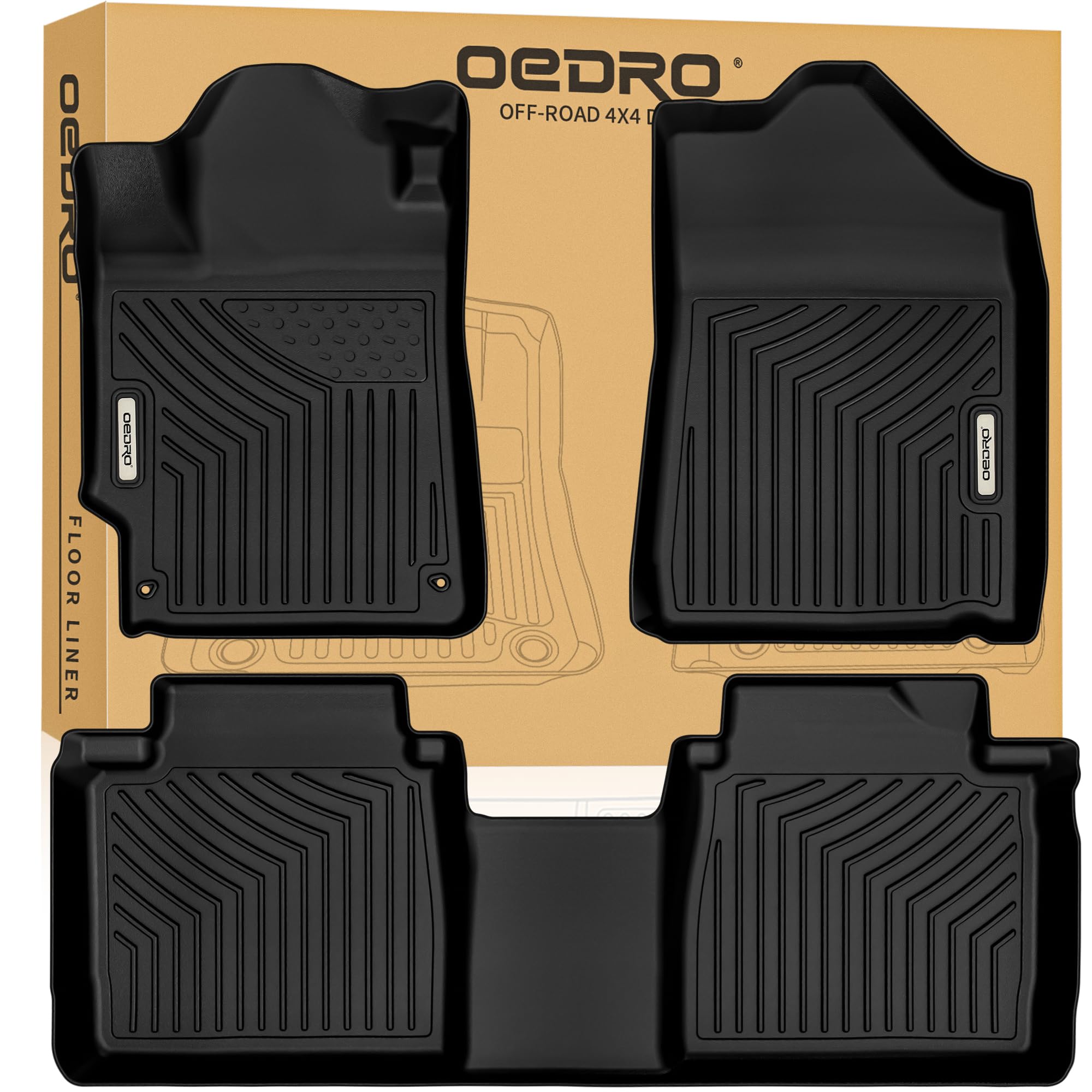 Oedro Floor Mats Fit For Toyota Camry 2011-2007, Custom Fit Front & 2Nd Row Floor Liner Set, Tpe All Weather Protection Camry Car Mats, Black