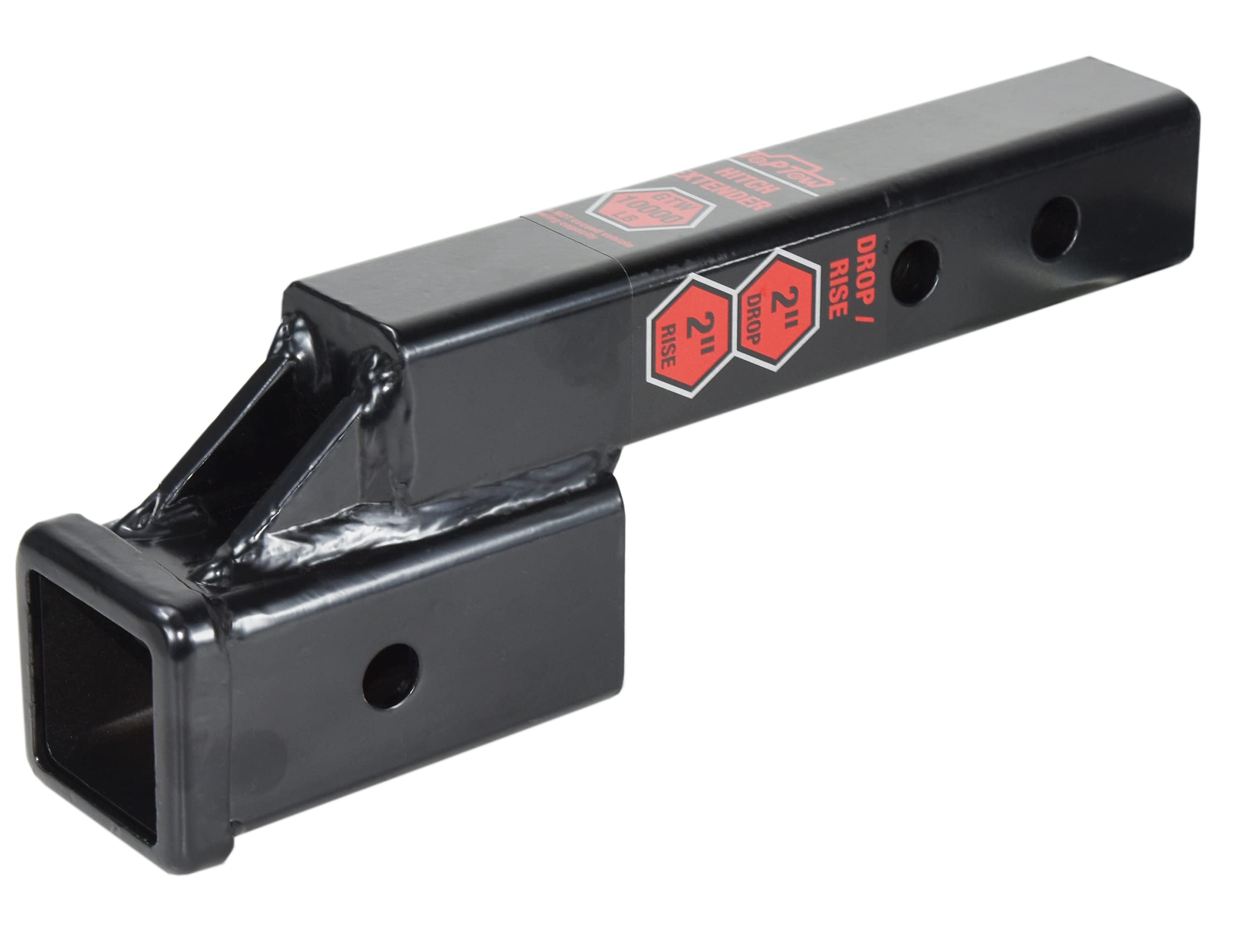 Toptow 64121 2-Inch Receiver Trailer Hitch Extension Riser With 2-Inch Rise/Drop, 2-Inch Solid Shank, 10000Lbs Capacity, Anti-Rattle Bolt