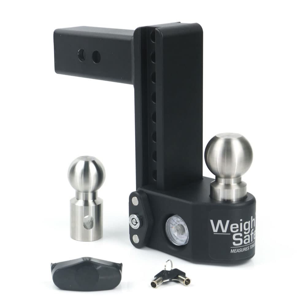 Weigh Safe Adjustable Trailer Hitch Ball Mount - 8' Adjustable Drop Hitch For 2.5' Receiver - Premium Heavy Duty Steel Trailer Tow Hitch With Built In Weight Scale For Anti Sway - 22,000 Gtw