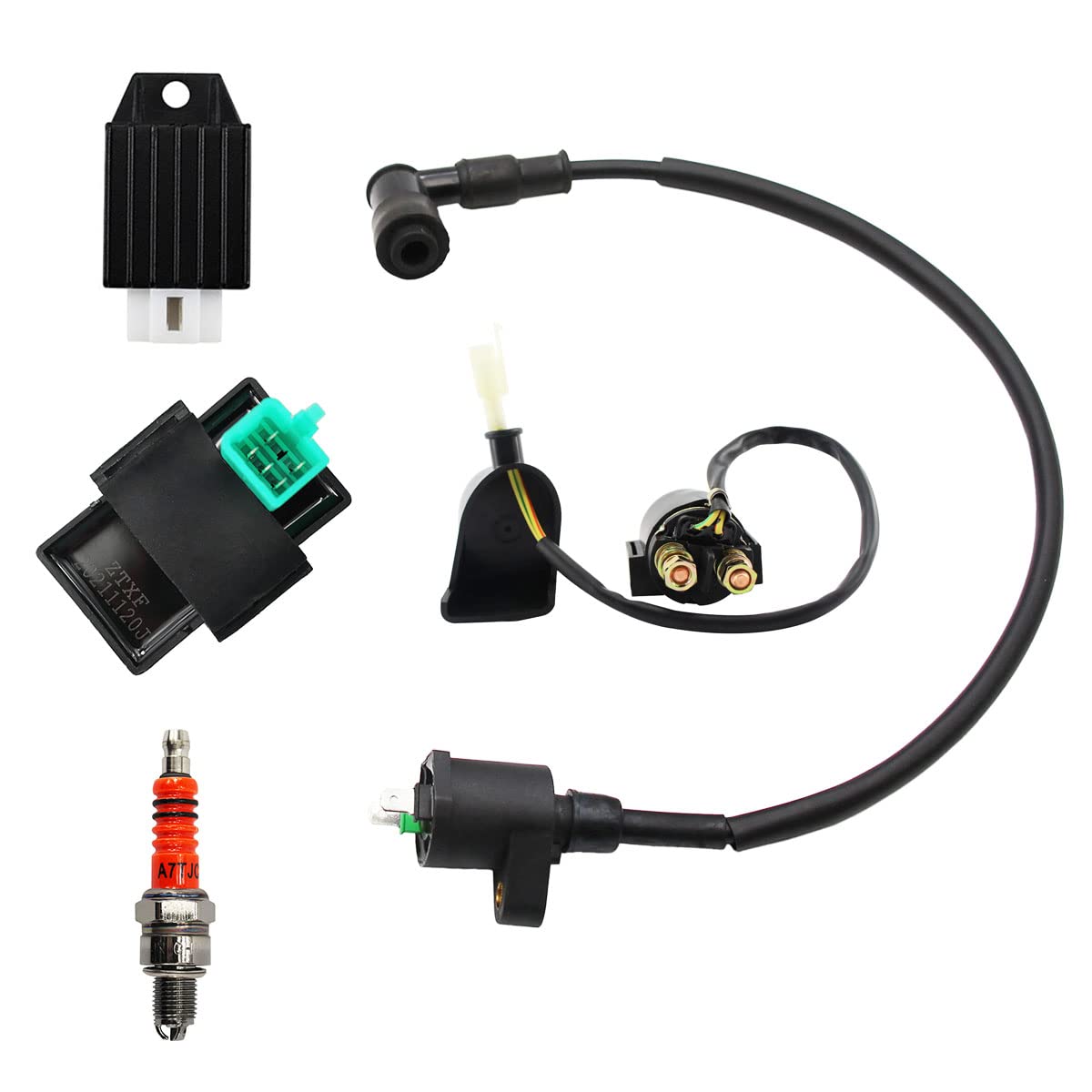 Pro Bat 2-Wire Ignition Coil Solenoid Relay Voltage Regulator 5-Pin Cdi Box Spark Plug For 50Cc 70Cc 90Cc 110Cc 125Cc Atv Go Kart Dirt Bike Pit Bike