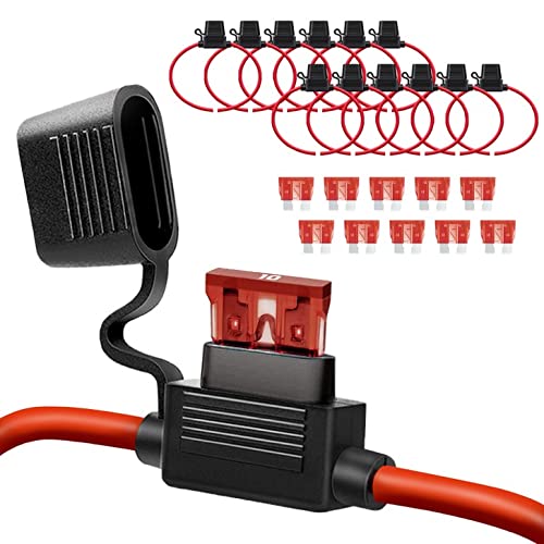 Qizpcer 10 Pack 16 AWG Inline Fuse Holder - 12V Blade Fuse Holders for 10A Fuses, Durable and Reliable Electrical Accessories