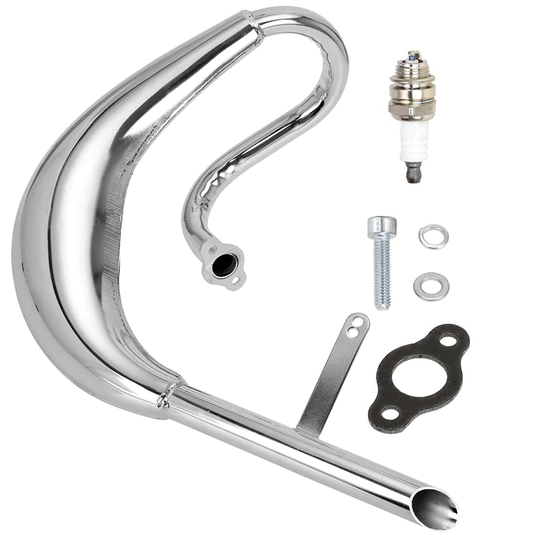 Fvrito Performance Chrome Exhaust Muffler Expansion Chamber Pipe Silencer Gasket For 2 Stroke 50Cc 66Cc 80Cc 100Cc Engine Gas Motorized Bicycle Motor Bike Silver