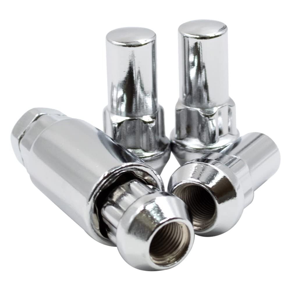 M12 1.75 12X1.75 Thread Closed End Bulge 1.90' Long Locking Wheel Lug Nuts Lock Chrome Dual Hex Key 13/16' And 3/4' Fits 1997 To 1999 Ford F150 Navigator