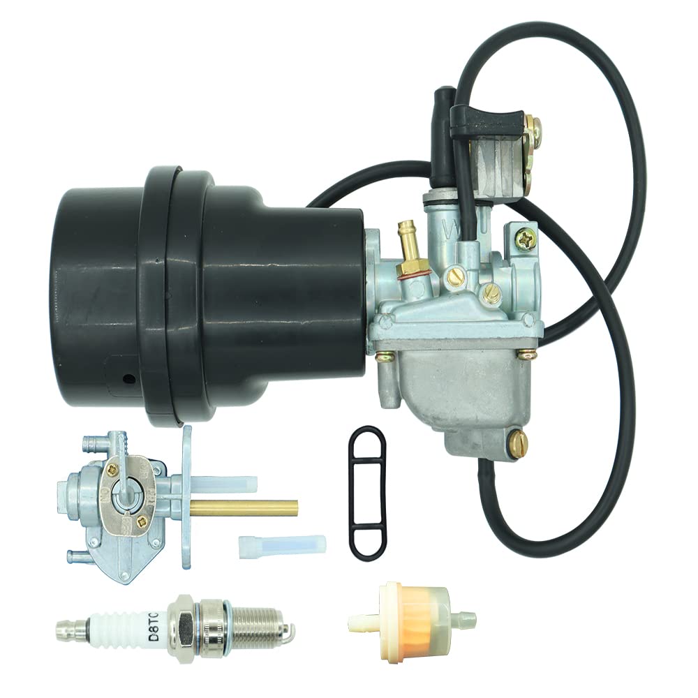 Carburetor With Air Filter Box Fit For Suzuki Atv Quadmaster 50 Lt-A50 2002-2005 Lt50 Lt 50 1983-1987 Jr50 1984-2006 Including & Fuel Valve Petcock With Spark Plug
