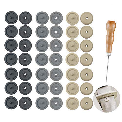 21 Sets Seat Belt Stop Button With 1 Pcs Wooden Handle Awl Prevent Belt Buckle From Sliding Down The Belt | Removable Without Welding Universal Fit Stopper Kit (Black + Beige + Grey)