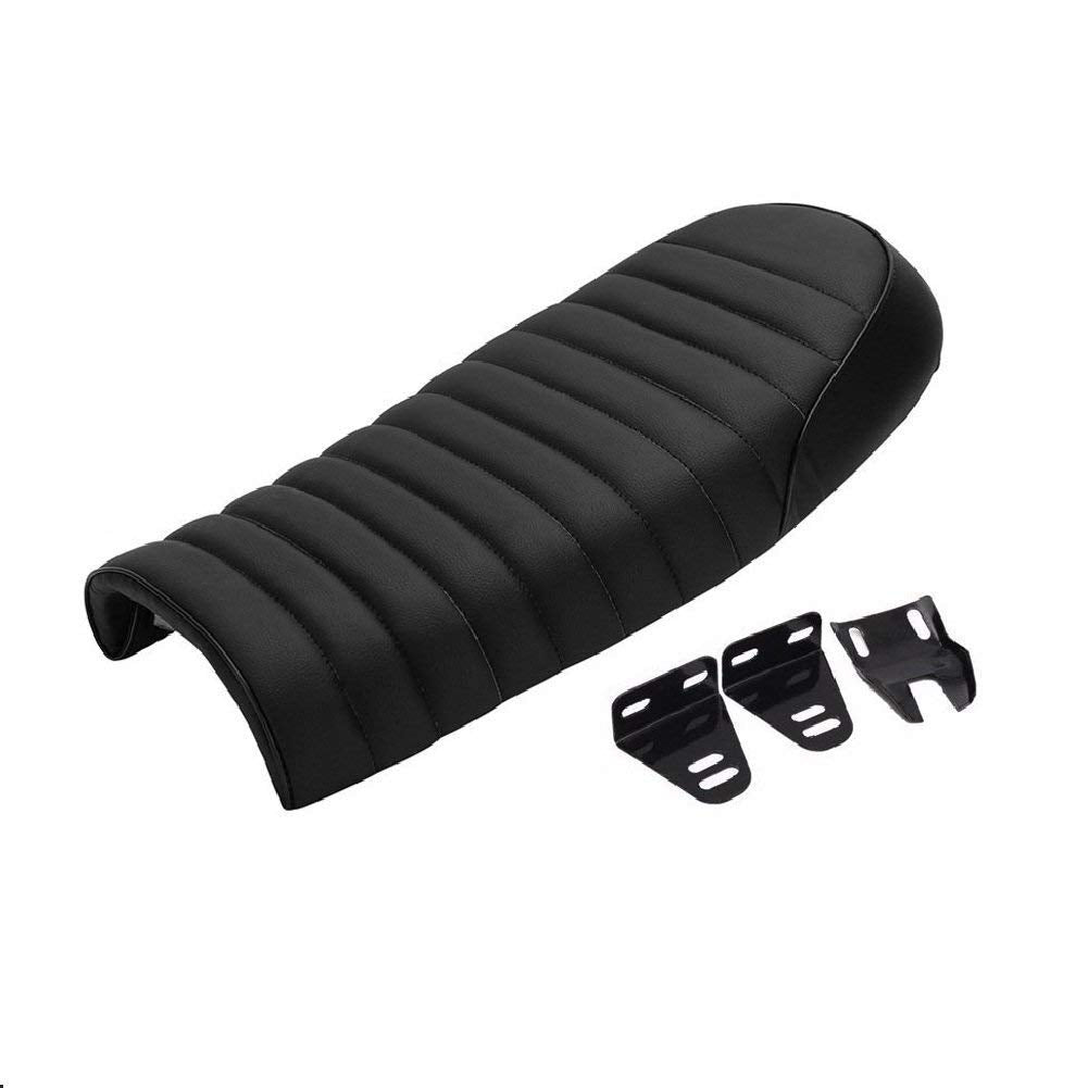 Motorcycle Cafe Racer Seat Universal Flat Brat Vintage Saddle Seat For Cb Yamaha Xj (Black)