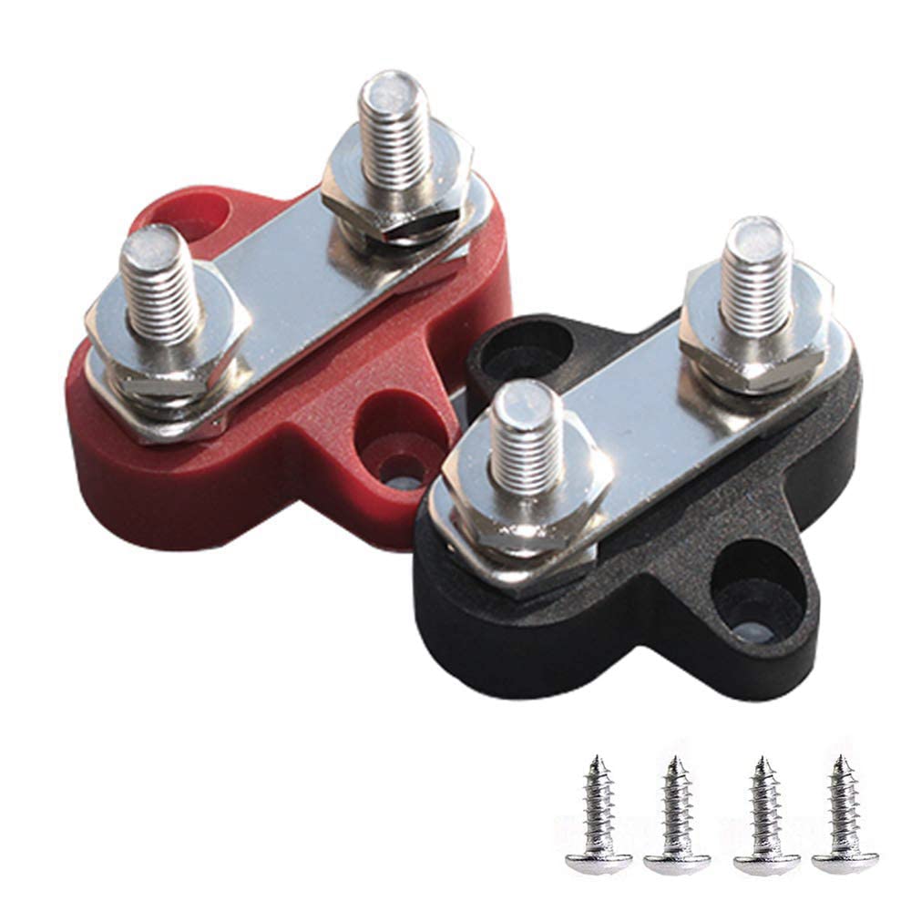 Heart Horse Bus Bar Terminal Block, Power Stud Battery Junction Post 1/4' Power Distribution Block Positive Negative For Truck Rv Boat, Dual Power Stud Dc 48V 300A (Red & Black Set)