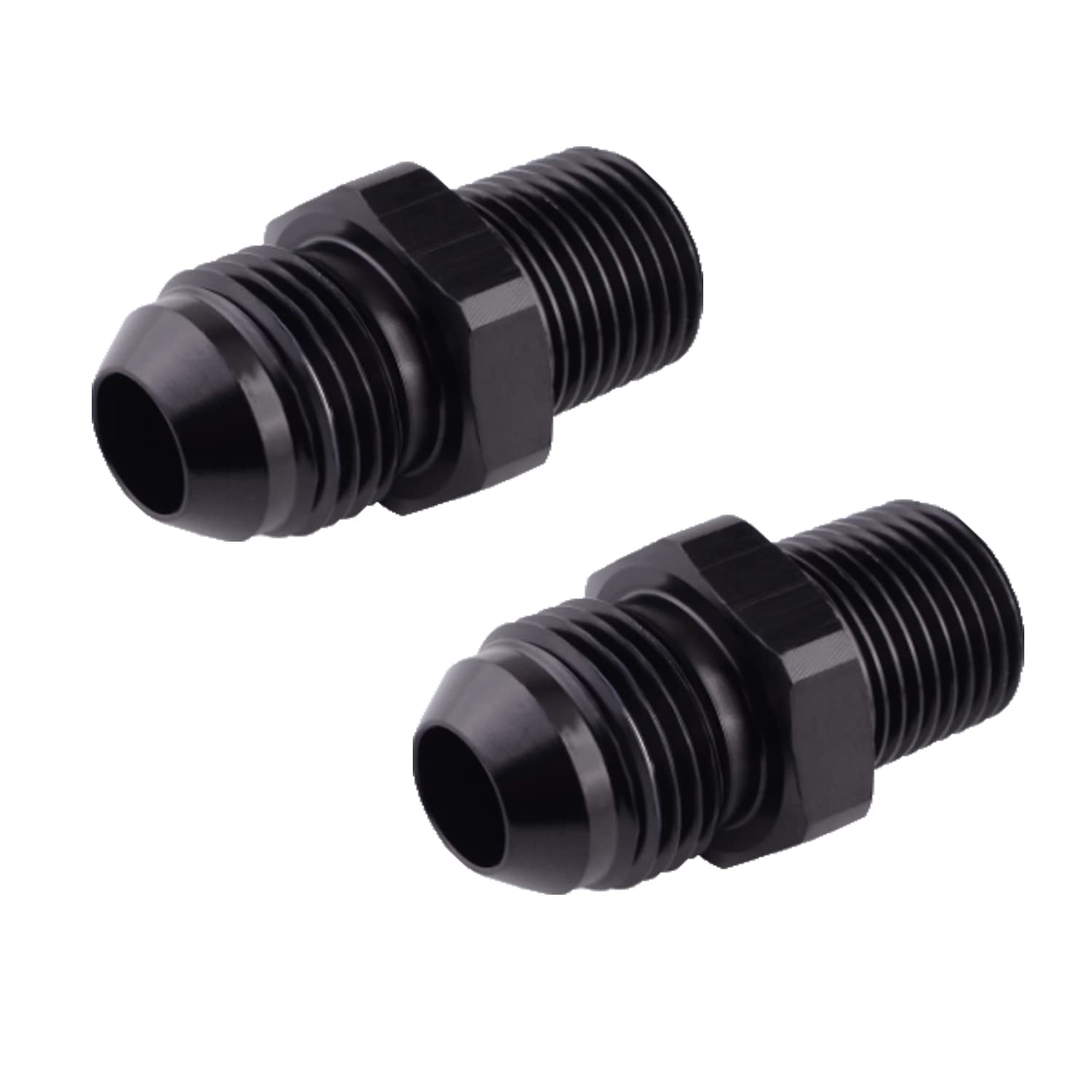 6An Male Flare To 1/4' Npt Pipe Fitting Adapter, 2Pcs Aluminum Straight 6An To 1/4 Npt Adapter For Automotive Replacement Fuel System Fittings. (Black)