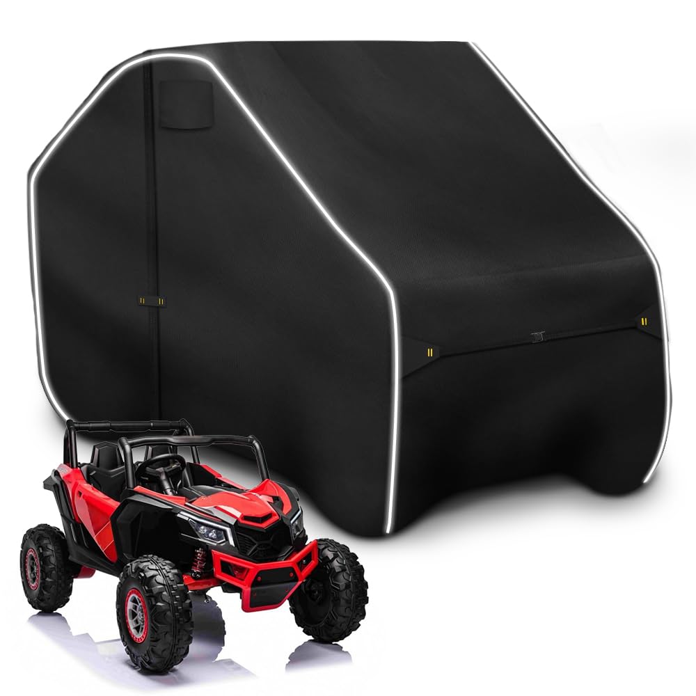 Zenicham Fade And Tear Resistant Utv Cover With Reflective Strips,600D Heavy-Duty Waterproof 2-3 Seater Side By Side Covers Fit For Polaris Rzr Yamaha Can-Am Honda Kawasaki (Black, 125Lx58Wx71H)