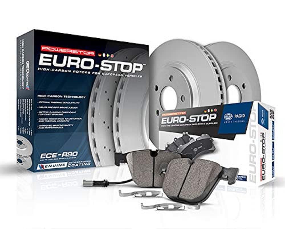 Power Stop Esk6653 Euro-Stop Front Brake Kit- Coated Brake Rotors & Ceramic Brake Pads