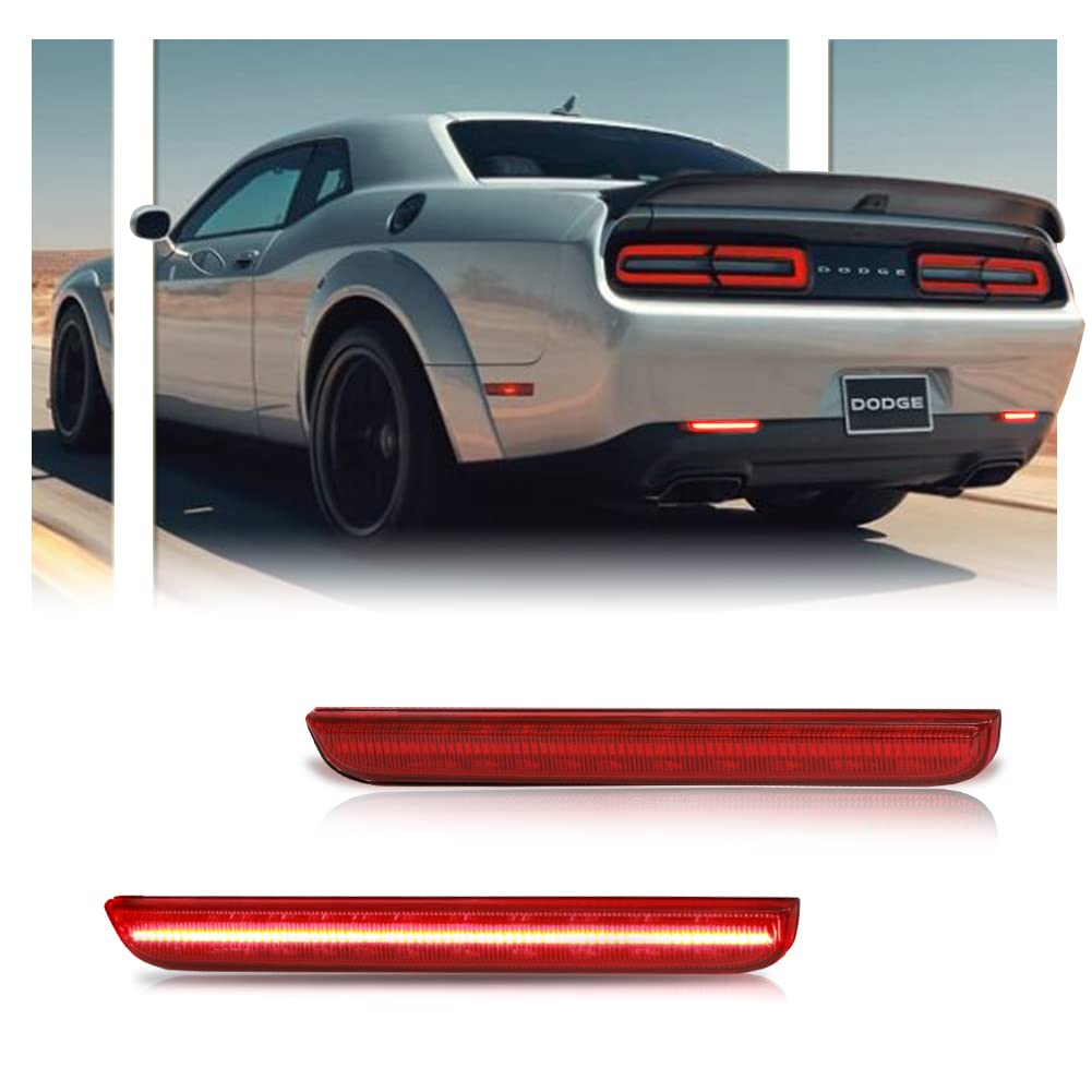 Gsowo 2 Pcs Led Rear Bumper Reflector Lights For Dodge Challenger 2015-2022, Red Lens Red Tail Lamps, 80-Smd Led Chips Reflector Light Kit, Car Accessory - Red Lens
