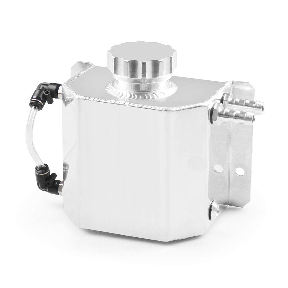 Universal 1L Aluminium Alloy Coolant Radiator Overflow Tank Engine Oil Catch Can Expansion Tank Reservoir (Silver)