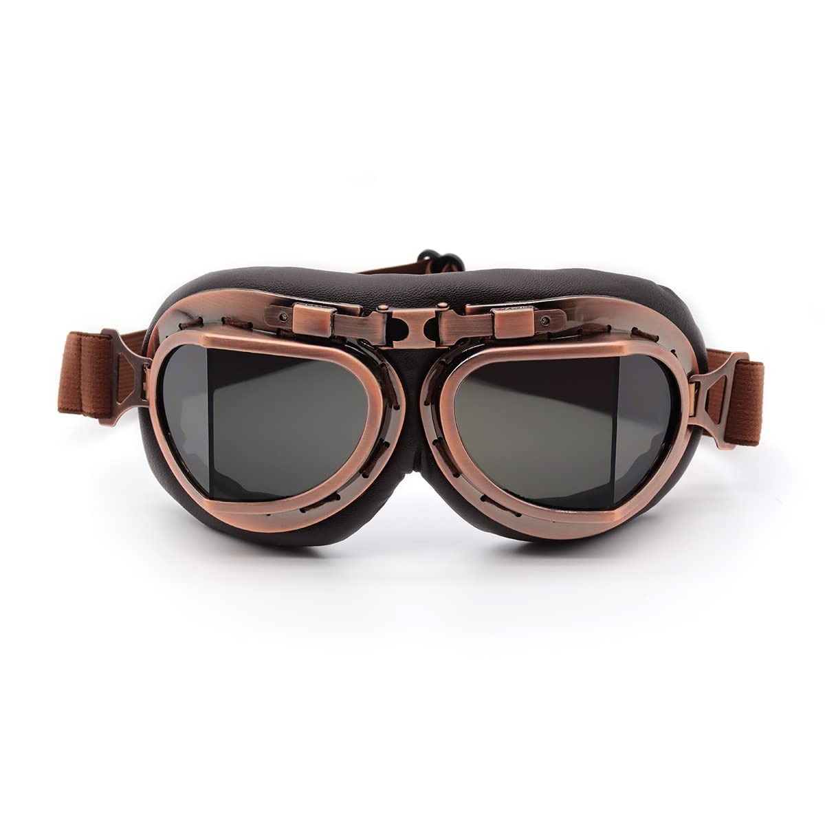 Kucehiup Vintage Aviator Goggles Motorcycle Goggles (Copper Frame Smoke Lenses)