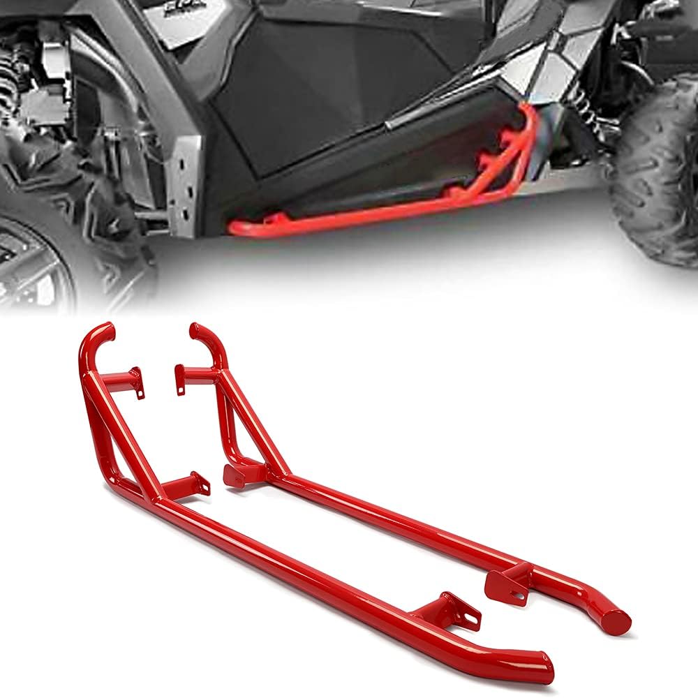 Ecotric Red Nerf Bars Rock Sliders Compatible With 2014-2023 Polaris Rzr Xp 1000/ Turbo/Turbo S, Rzr 900/900 Xc/S 900/ S 1000 (2 Doors) Left & Right Side Steps - 2 Seater
