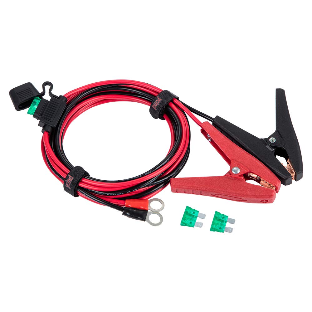 Ycind Battery Alligator Clips Clamp Clip-On To 3/8' Ring Eyelet Terminal Boost Cable Heavy Duty 30A Fuse 12V/24V 12Awg Cord 10Ft