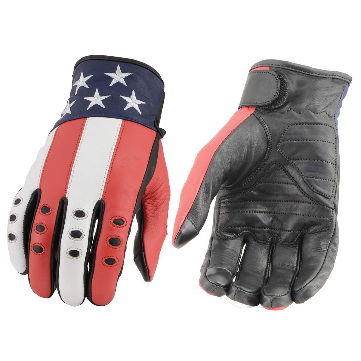 Milwaukee Leather Mg7527 Men'S Black Leather I-Touch Screen Compatible Motorcycle Hand Gloves W/Stars And Stripes - Large