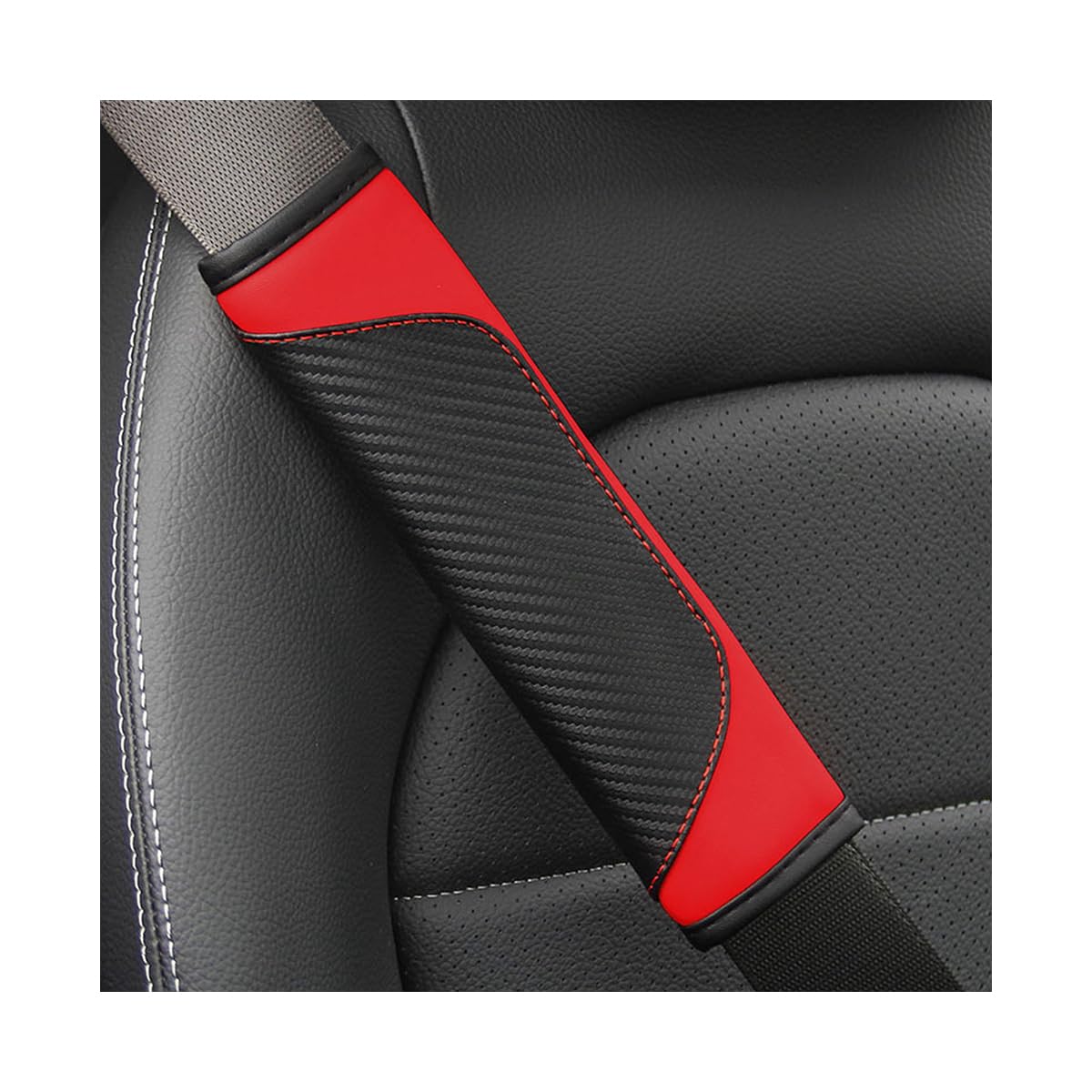 Osilly 2Pcs Car Seat Belt Cover, Carbon Fiber Seatbelt Shoulder Protection, Soft Car Seat Belt Strap Cushion Protect Your Neck And Shoulder, Car Accessories Seat Belt Pad For Car Truck (Red)