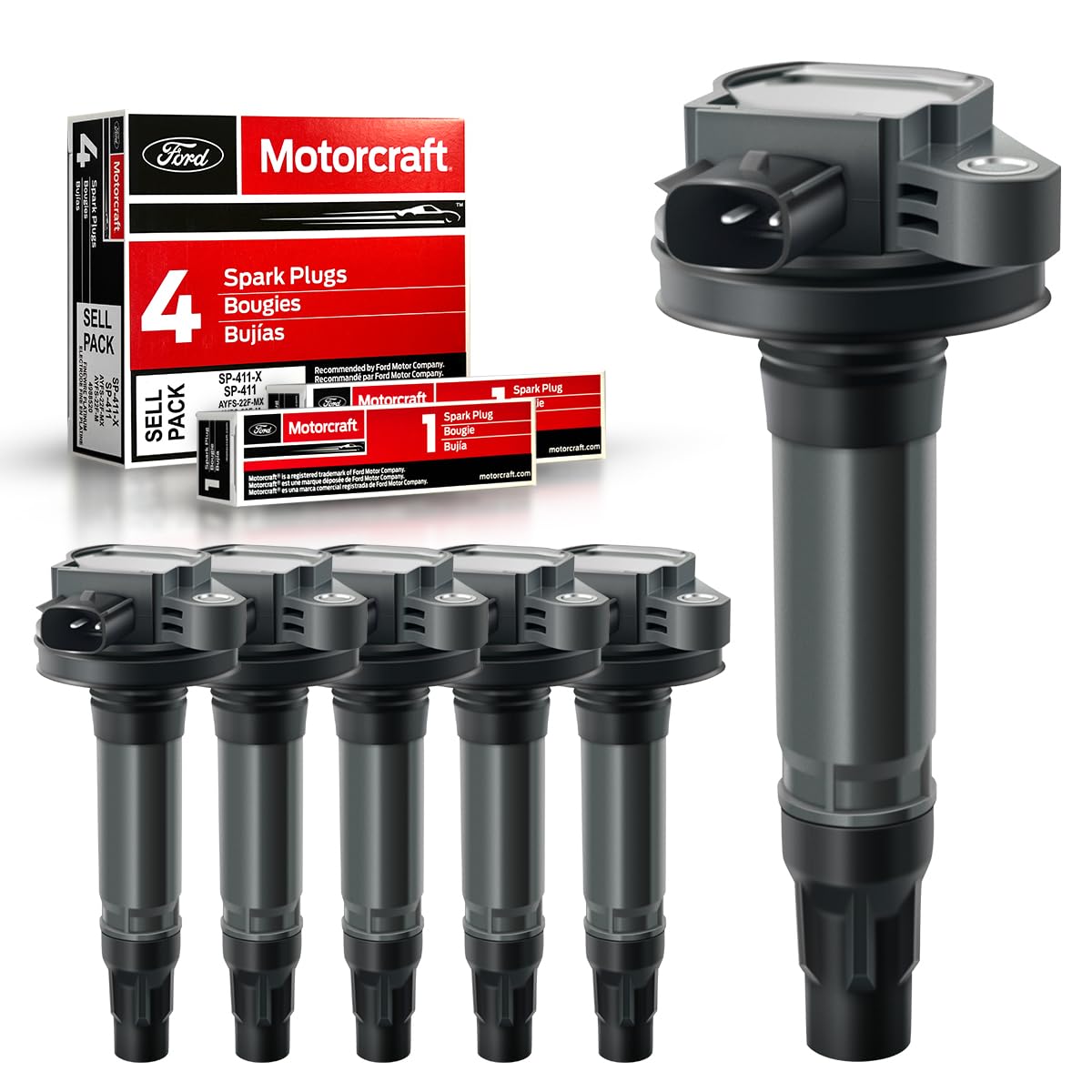 Mas Set Of 6 Ignition Coil Pack & 6Pcs Motorcraft Spark Plug Sp411 Compatible With Fusion Lincoln Mazda Cx-9 Mercury Edge Mks Mkt Mkx Replacement For Uf553 Uf595 5C1652