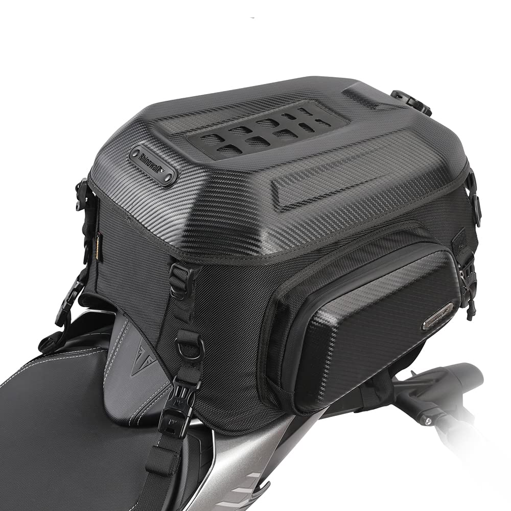 Rhinowalk Motorcycle Travel Luggage, Expandable Motorcycle Tail Bag 35L,Waterproof All Weather/Trunk/Rack Bag With Sissy Bar Straps-Carbon Black
