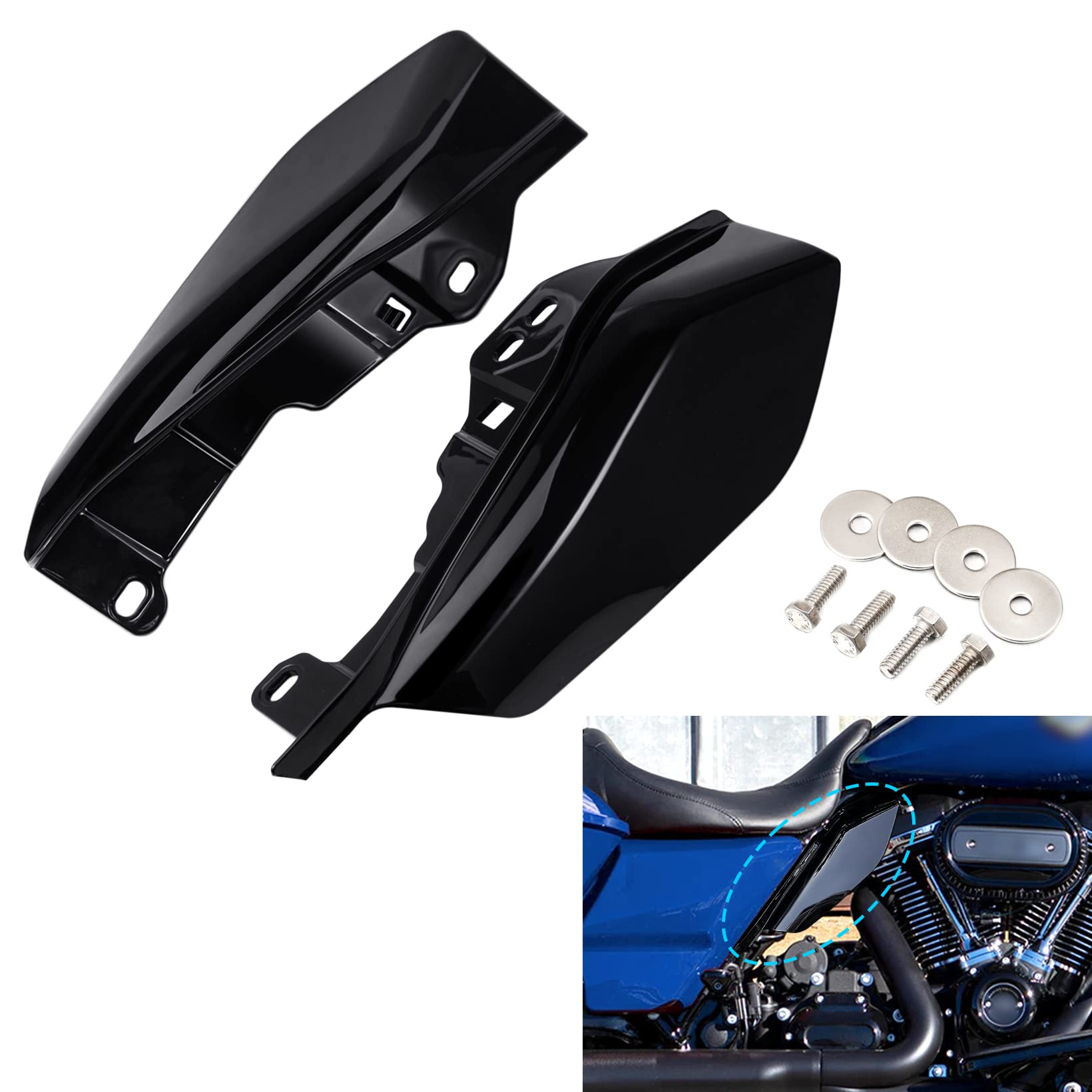 Anonemoto Glossy Black Mid Frame Air Deflector, Heat Shield Deflector Compatible For Harley Davidson Touring 2009-2024 Road Glide Street Glide Road King Electra Glide Freewheeler Flrt Flhtk